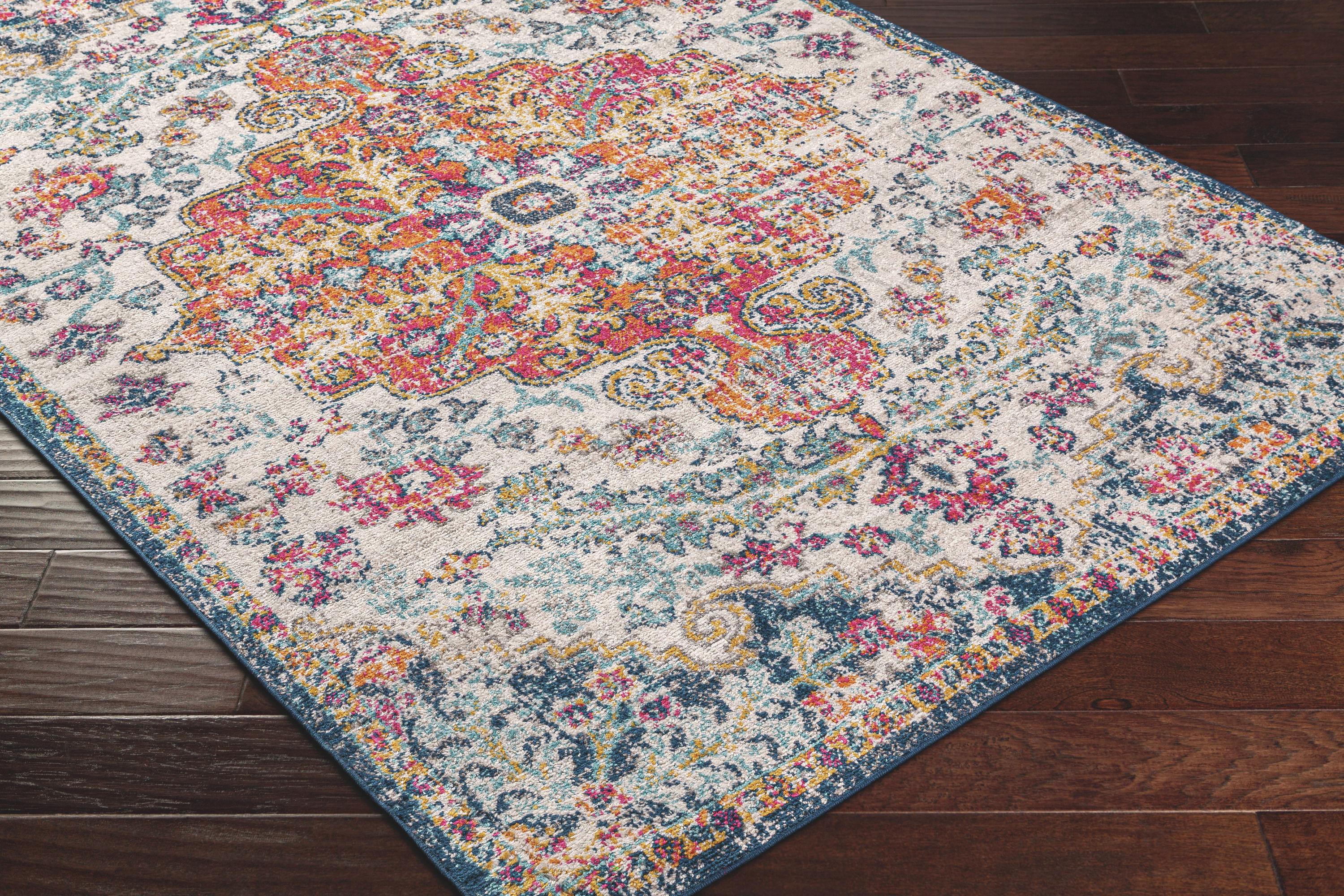 Livabliss 5'3" Round Abby Traditional Rugs Aqua: Medium Pile, Stain & Fade-Resistant, Polypropylene