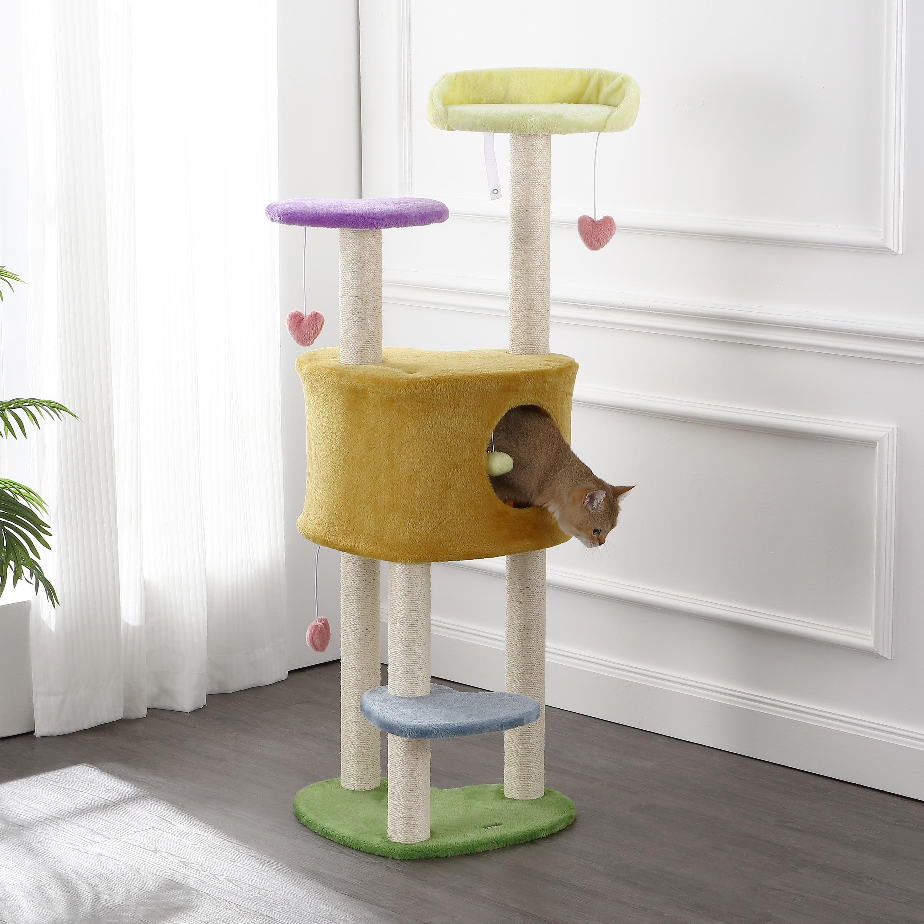 Aisling 51" 4-Tier Modern Sisal Heart Cat Tree with Scratching Posts, Napping Perch, and Dangling Toys, Multi