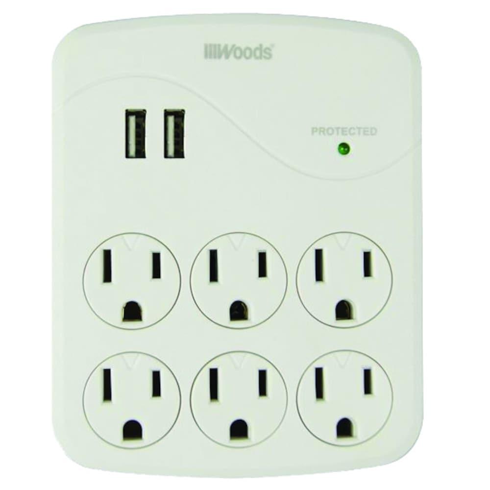 Woods 41076 Surge Protector with 6 Power, 6-Outlet 1440J of Protection