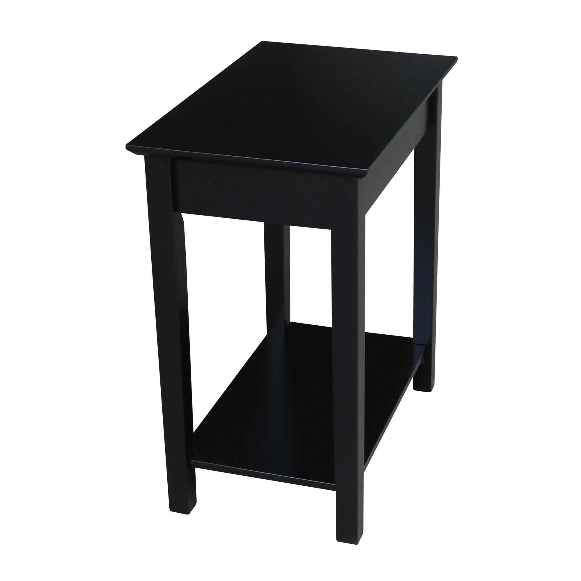 International Concepts Narrow End Table Black: Sleek Design with Drawer & Fixed Shelf for Living Room