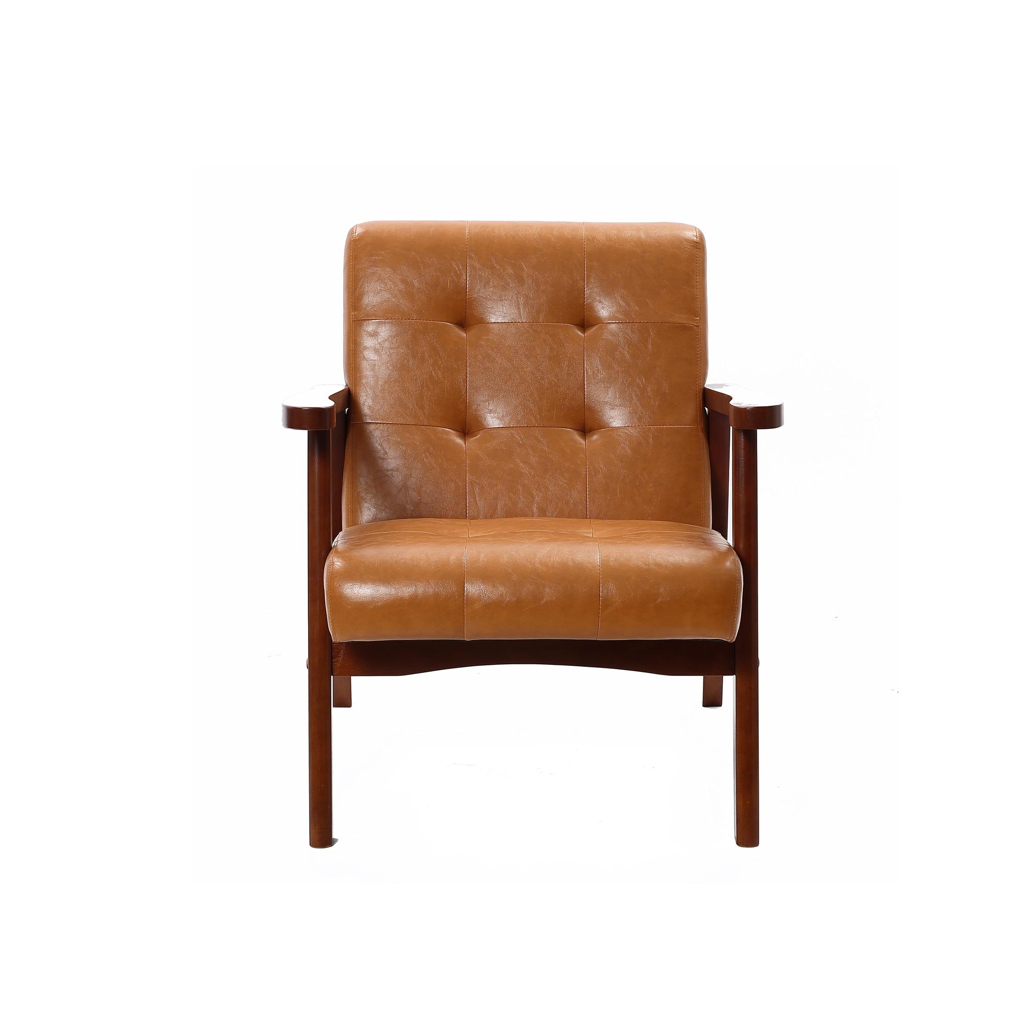 LuxenHome Accent Chair Living Room Upholstered Brown Armchair