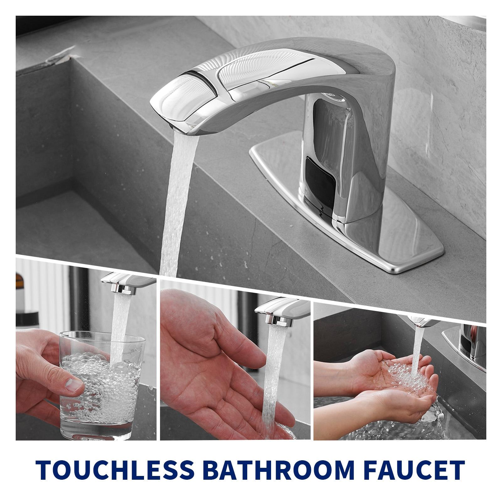 BWE Automatic Sensor Touchless Bathroom Sink Faucet With Deck Plate In Polished Chrome