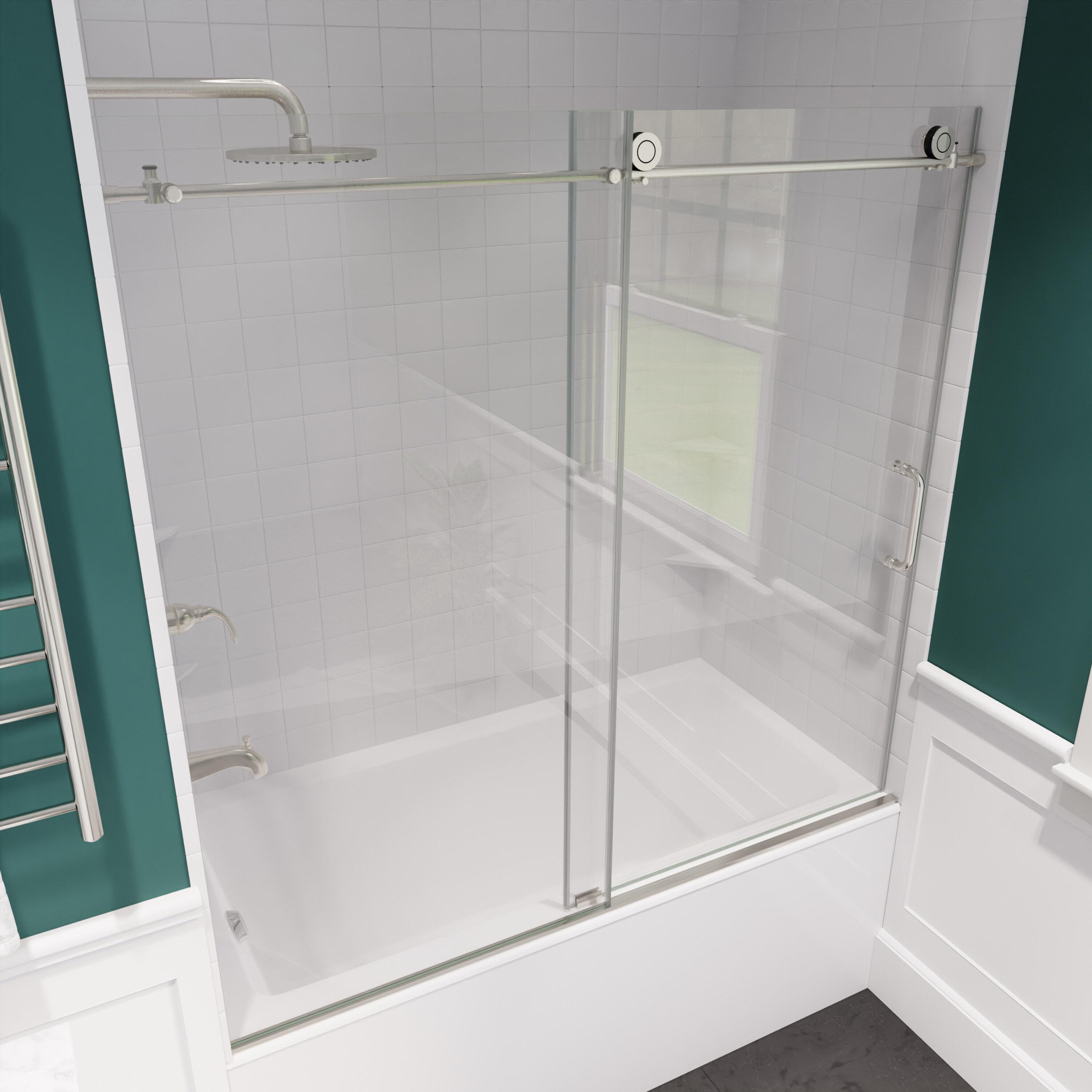 Raymore 59 - 60" W x 62" H Single Sliding Frameless Tub Door with Tsunami Guard