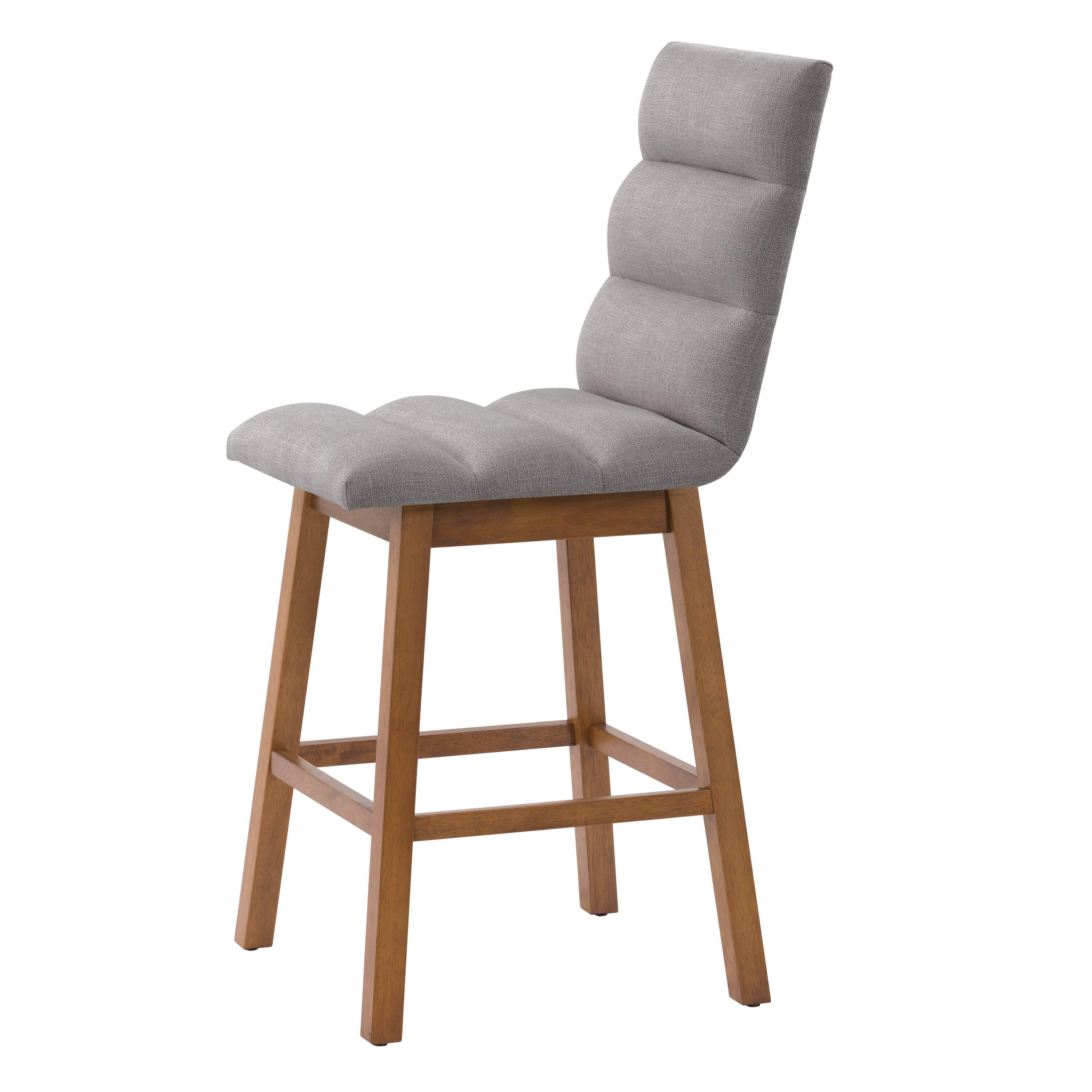 CorLiving Set of 2 Boston Channel Tufted Fabric Barstools Light Gray: Upholstered, Rubberwood Legs, Foam Padded