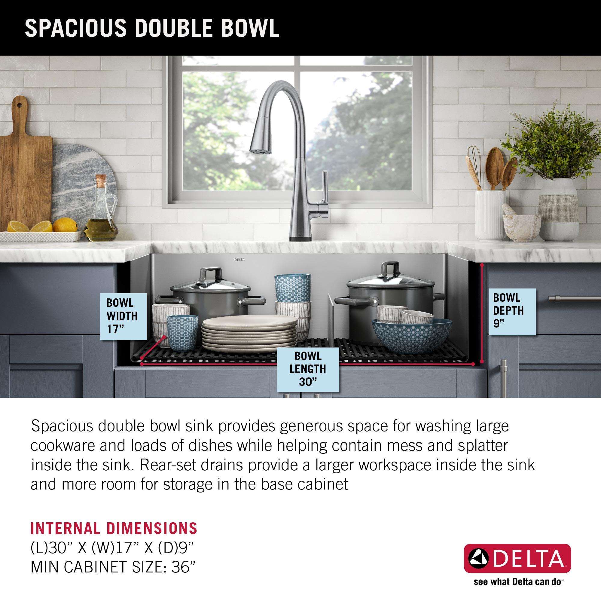 Delta Lenta™ 32" L Undermount 16 Gauge Stainless Steel Double Bowl Kitchen Sink with Accessories