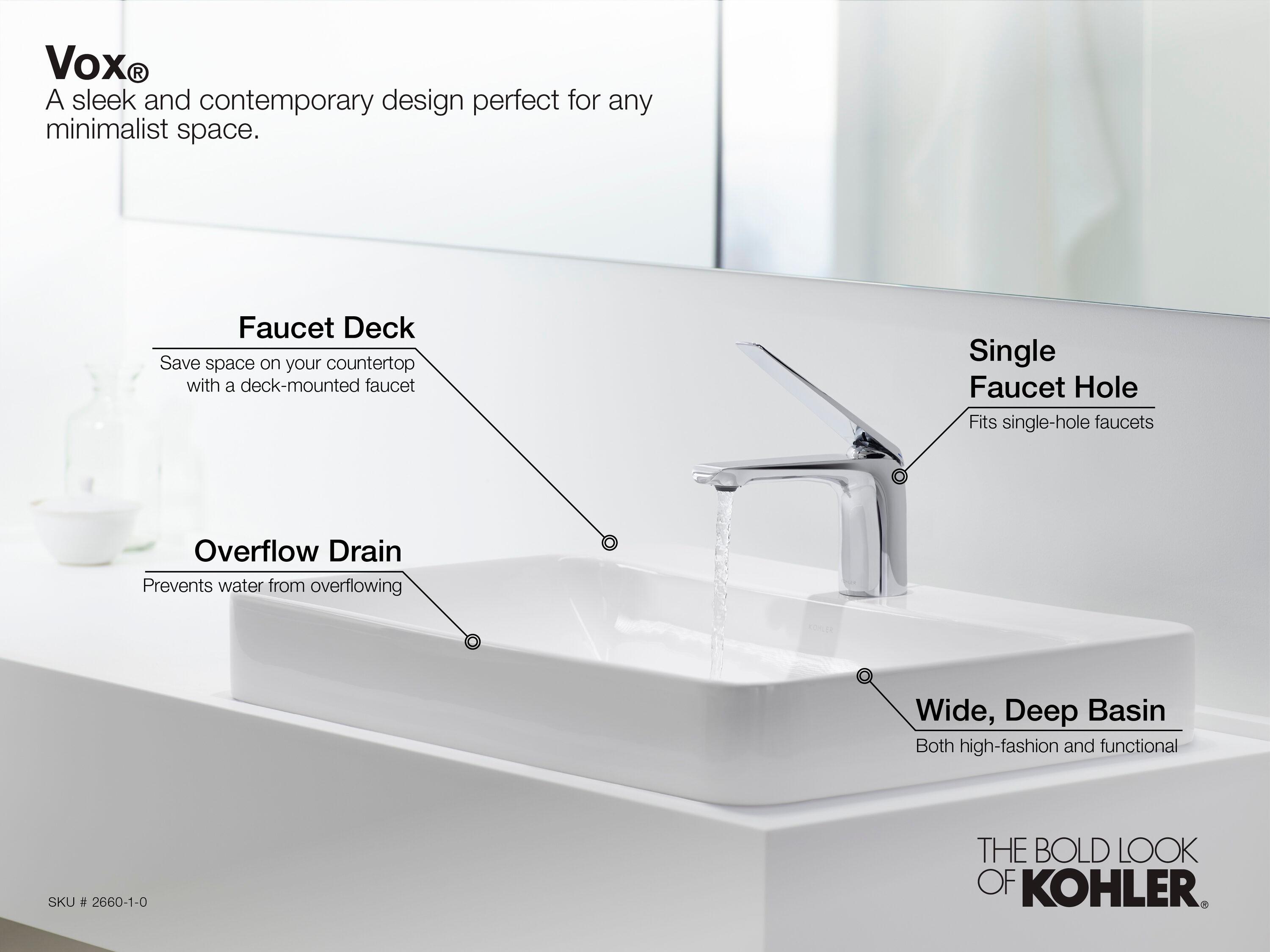 Vox® Vitreous China Rectangular Vessel Bathroom Sink with Overflow