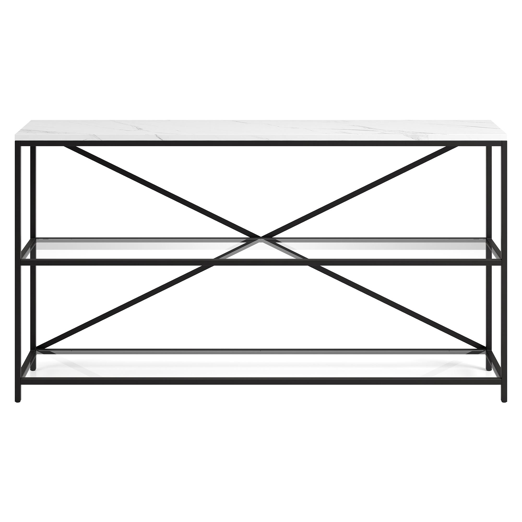 Evelyn&Zoe Fionn 55" Wide Rectangular Console Table with Faux Marble Top, Blackened Bronze