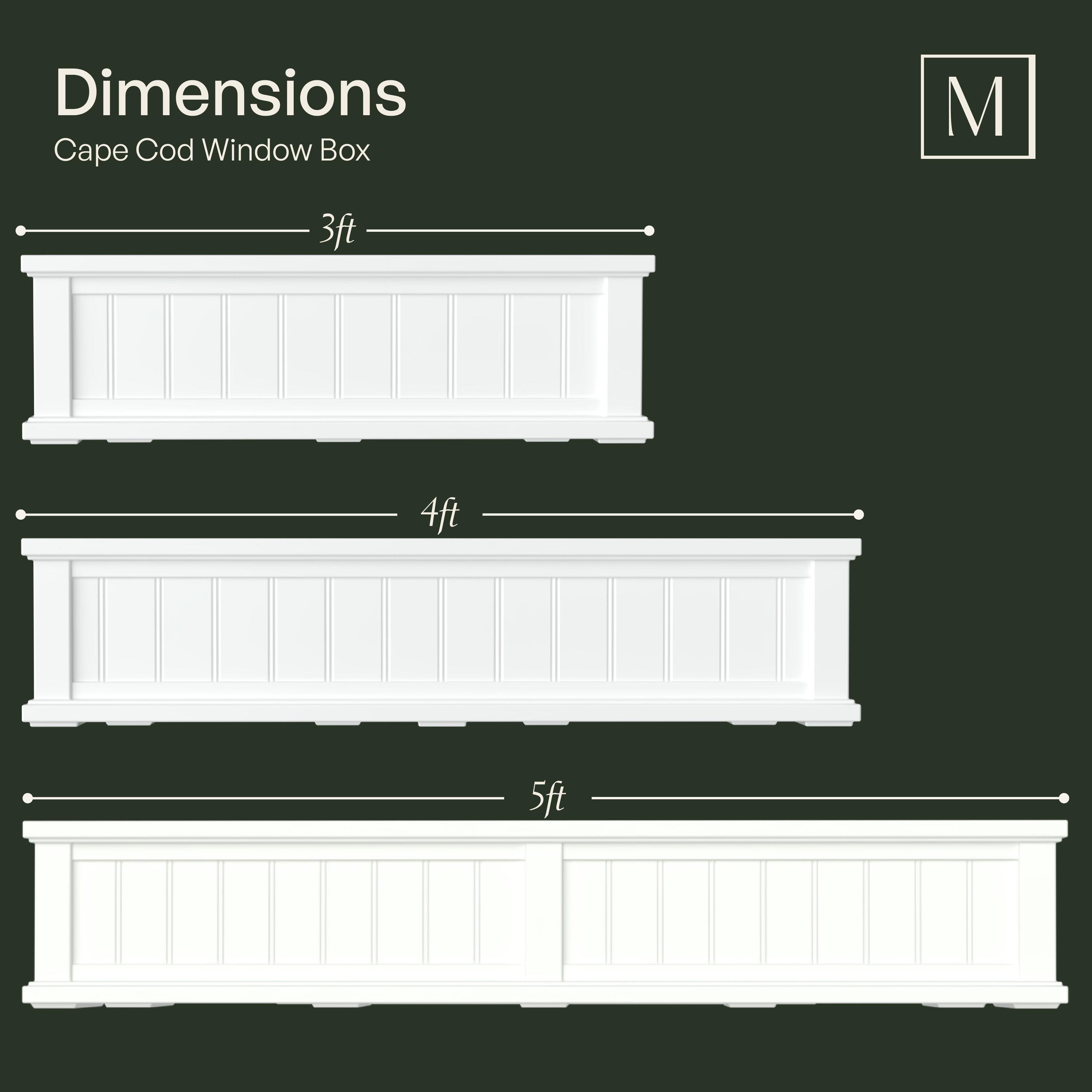 Mayne Cape Cod 36" x 11" x 10.8" Rectangle White Self-Watering Polyethylene Window Box Planter