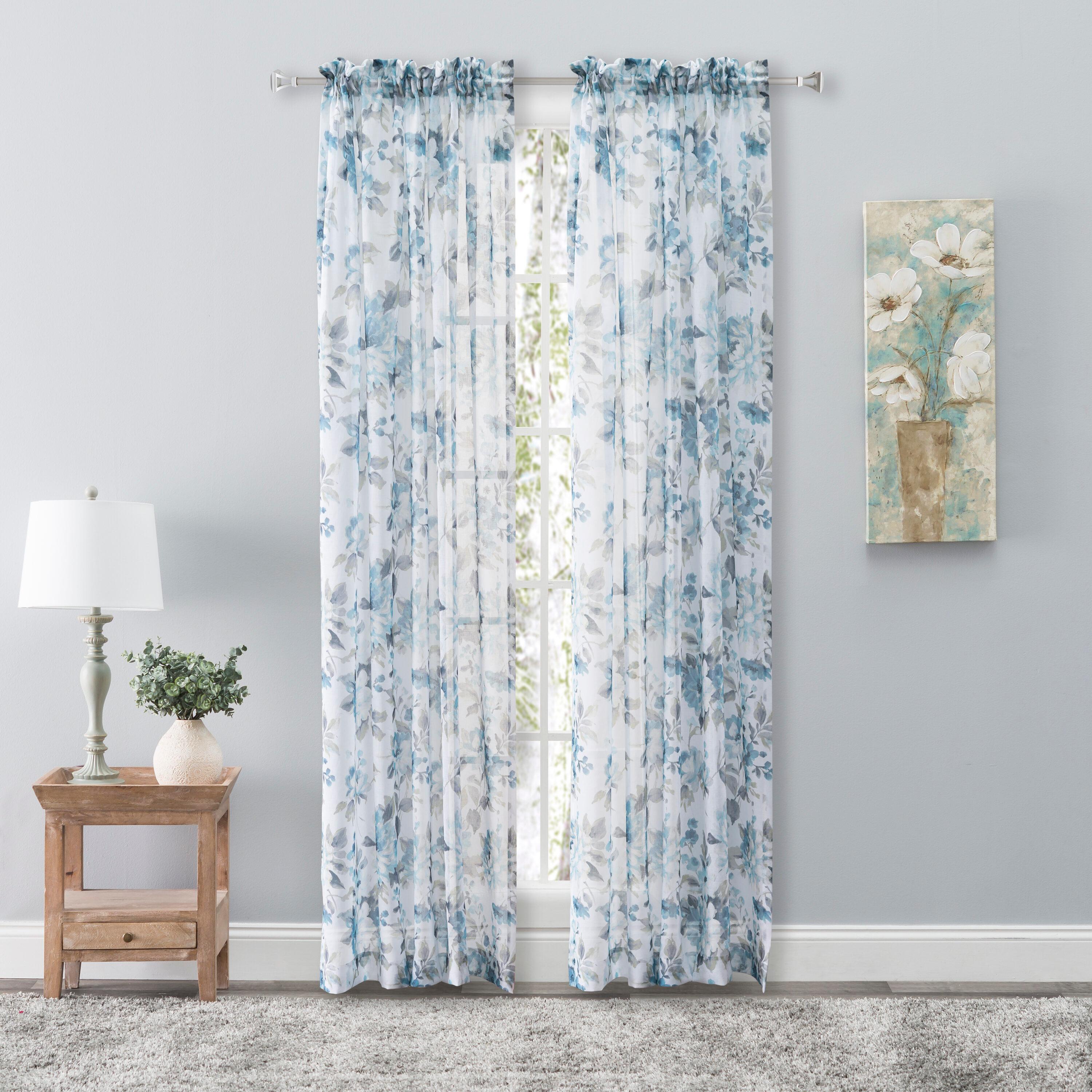 Bremen Elegant Floral Semi-Sheer Rod Pocket Single Curtain Panel