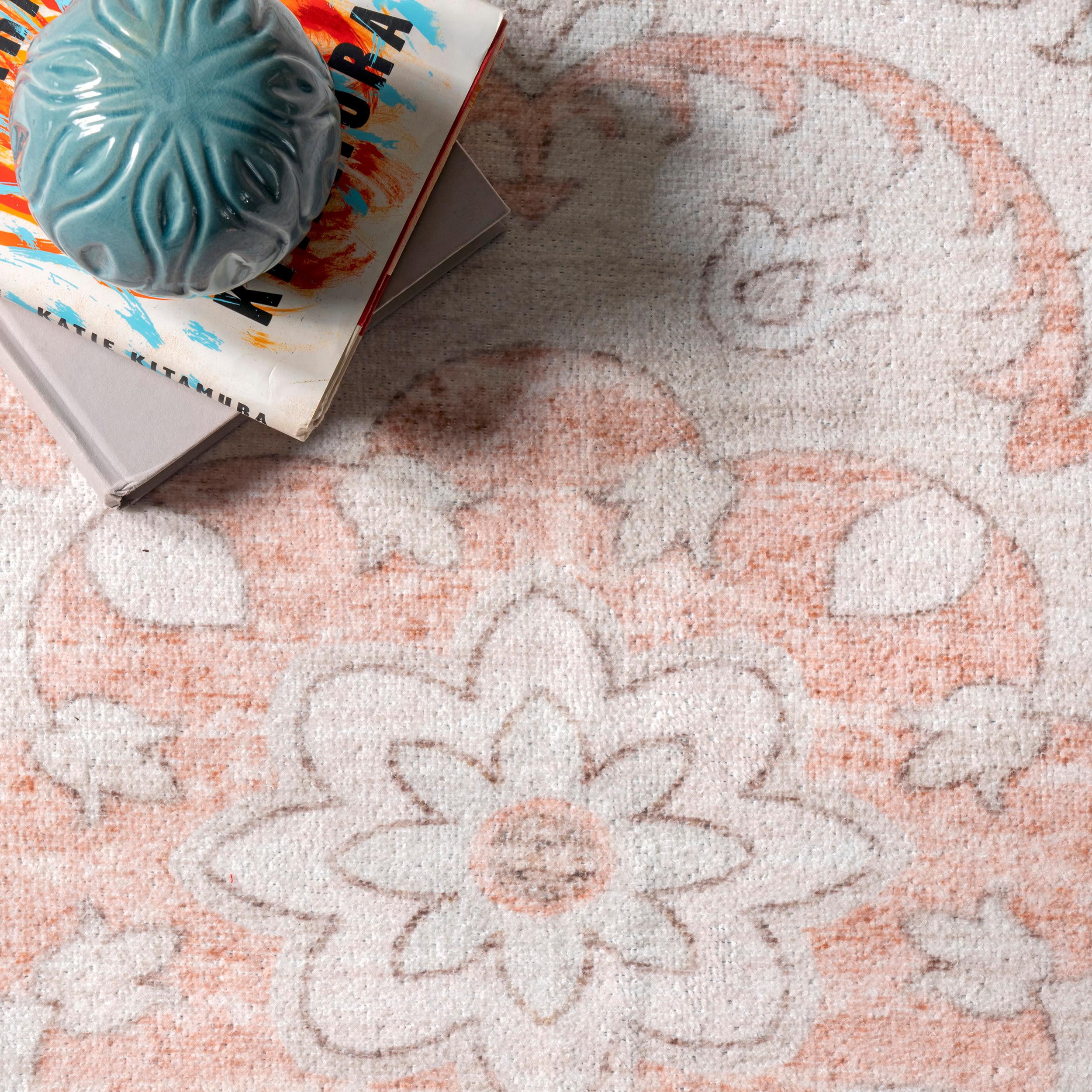 Nuloom Tracie Pet Friendly Machine Washable Floral Medallion Area Rug, 8' x 10', Peach