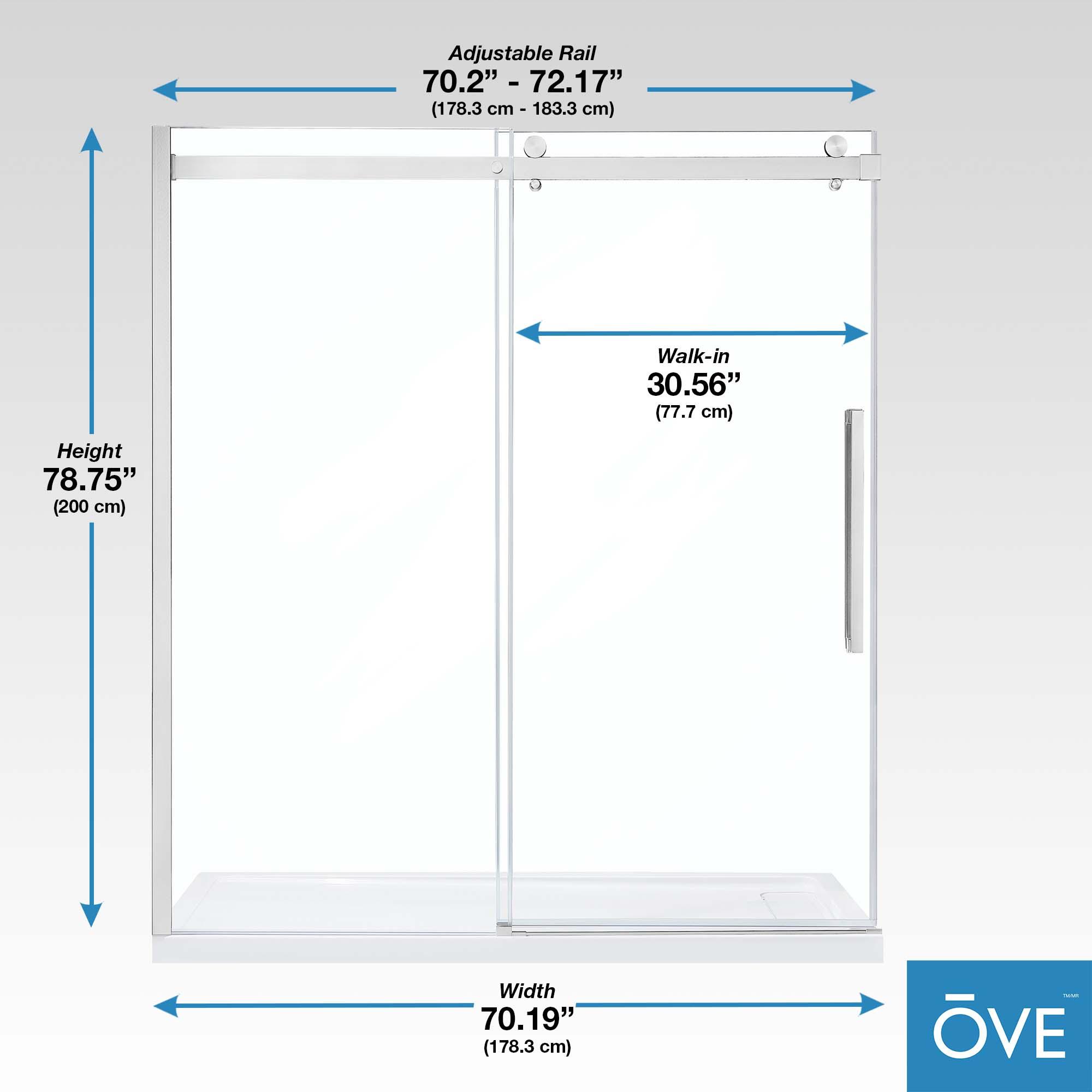 OVE Decors Bel Soft Close Satin nickel 72-in W x 78.75-in H Frameless Clear Glass Sliding Soft Close Shower door