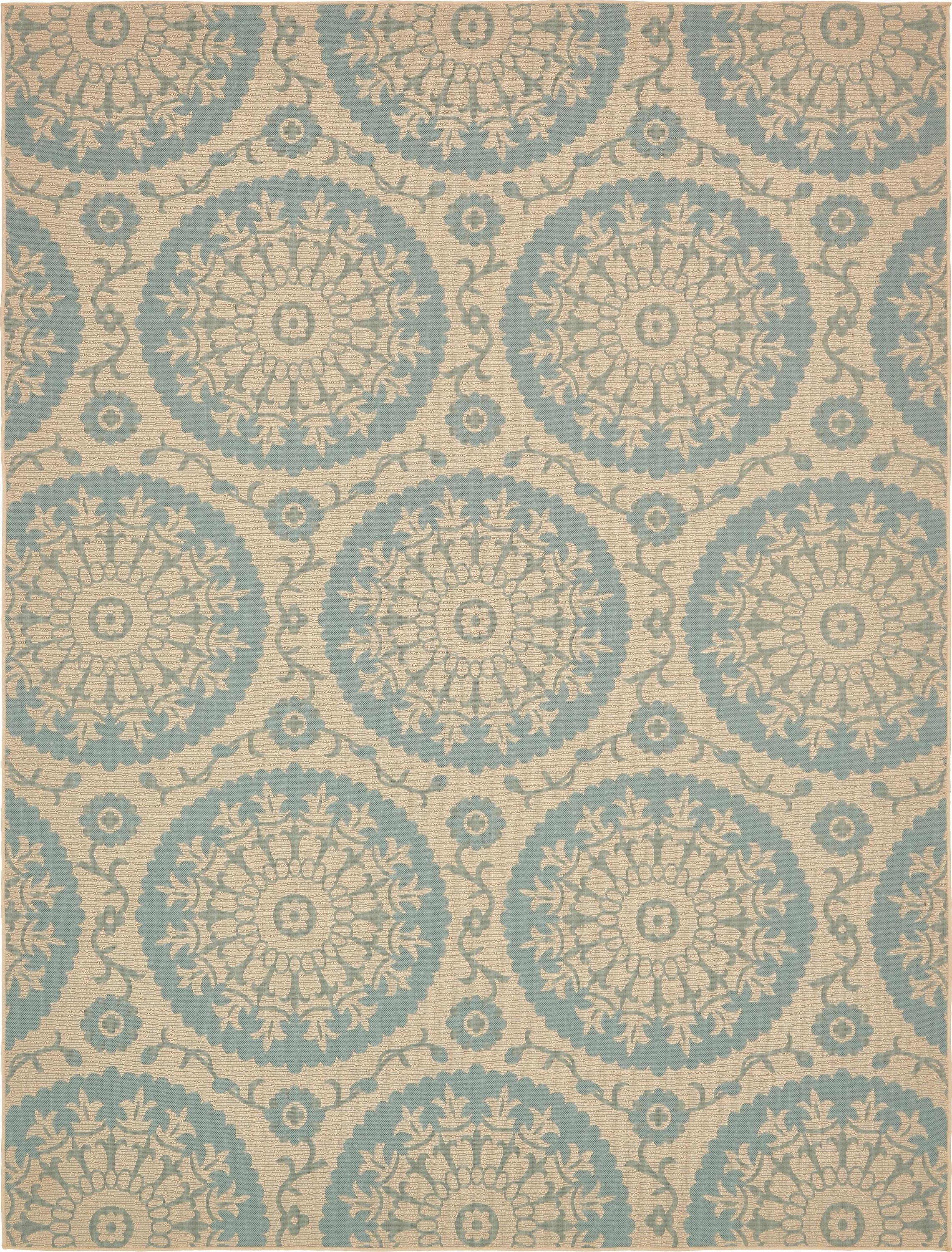 Unique Loom Outdoor Botanical Collection Area Rug - Medallion (9'  x 12' 2" Rectangle Aqua/Beige)