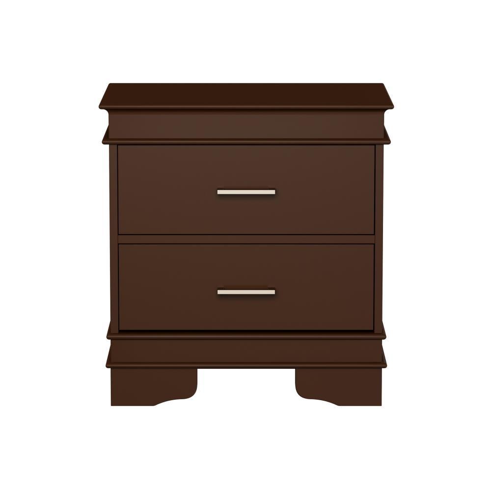 Hastings Home End Table with 2 Drawers, Wooden with Silver Handles, Dark Brown