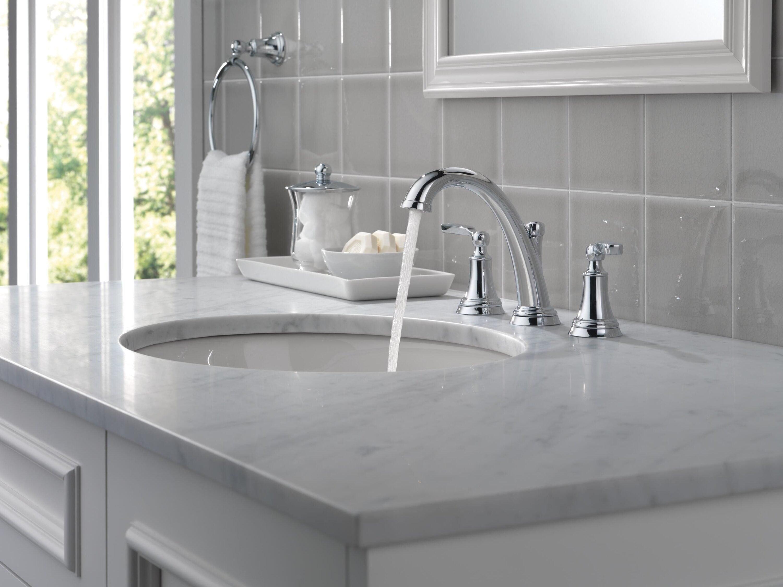 Woodhurst Widespread Bathroom Faucet 3 Hole, 2-handle Bathroom Sink Faucet with Drain Assembly