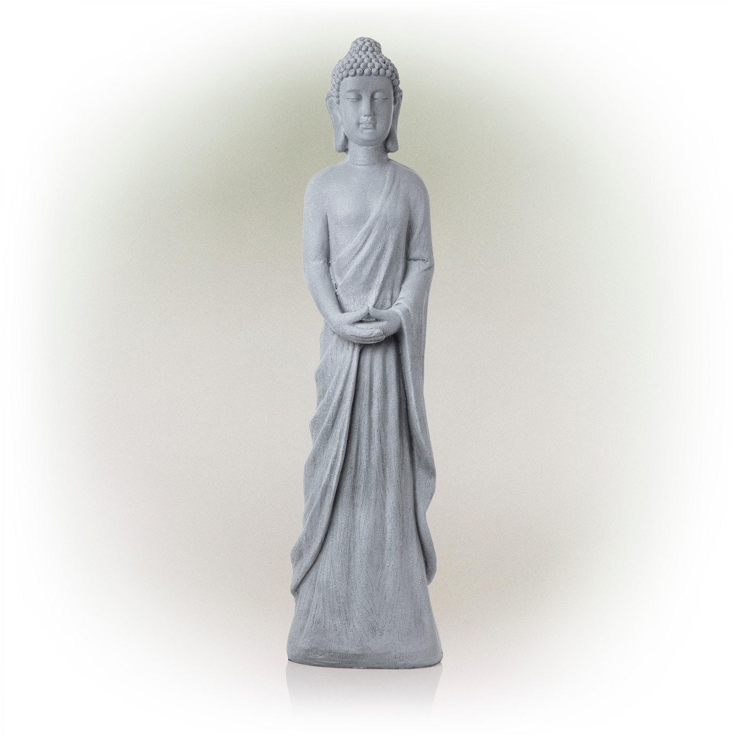 32" Magnesium Oxide Standing Buddha Statue Gray - Alpine Corporation: Outdoor Decor, Garden Accent