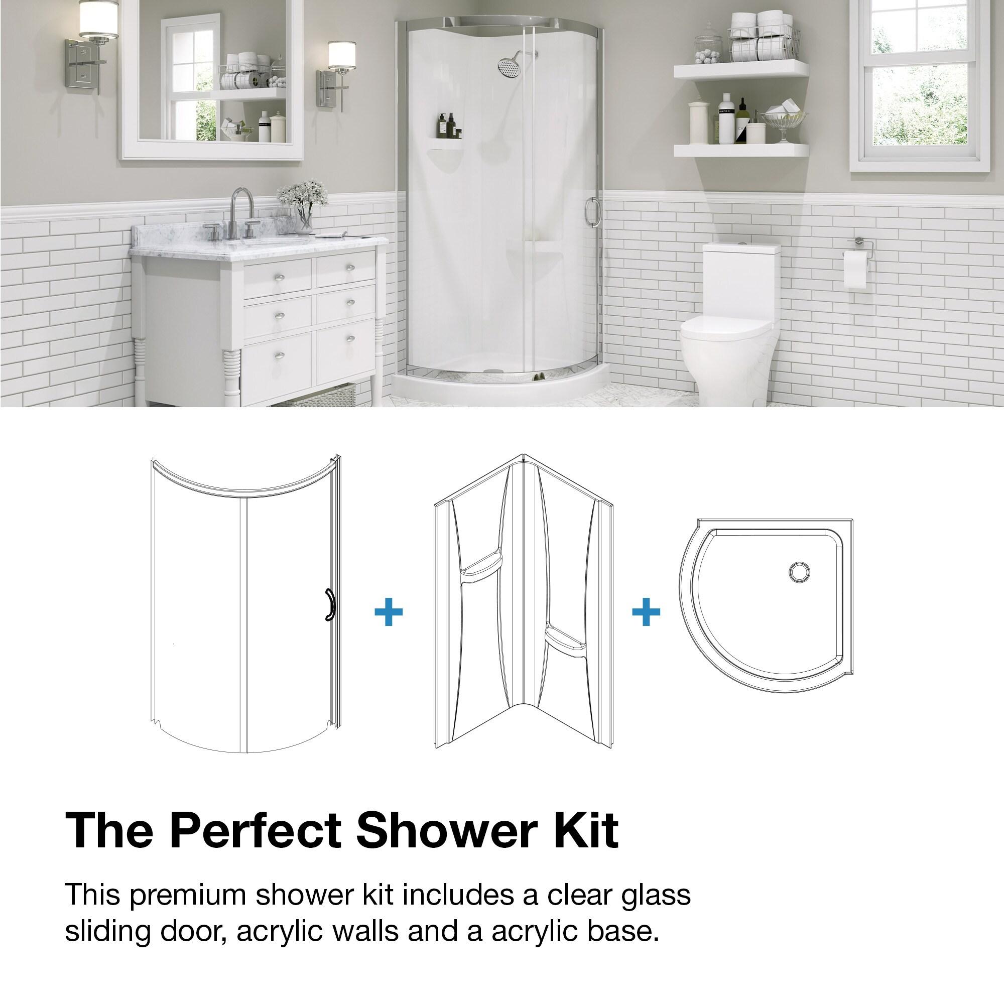 OVE Decors Breeze 40 in. Framed Round Shower Kit w/ Clear Glass, Base, Wall