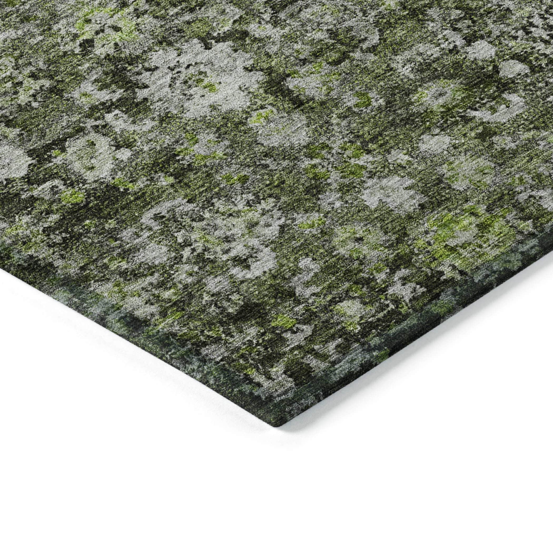 Green Synthetic Flat Woven Rectangular Washable Rug
