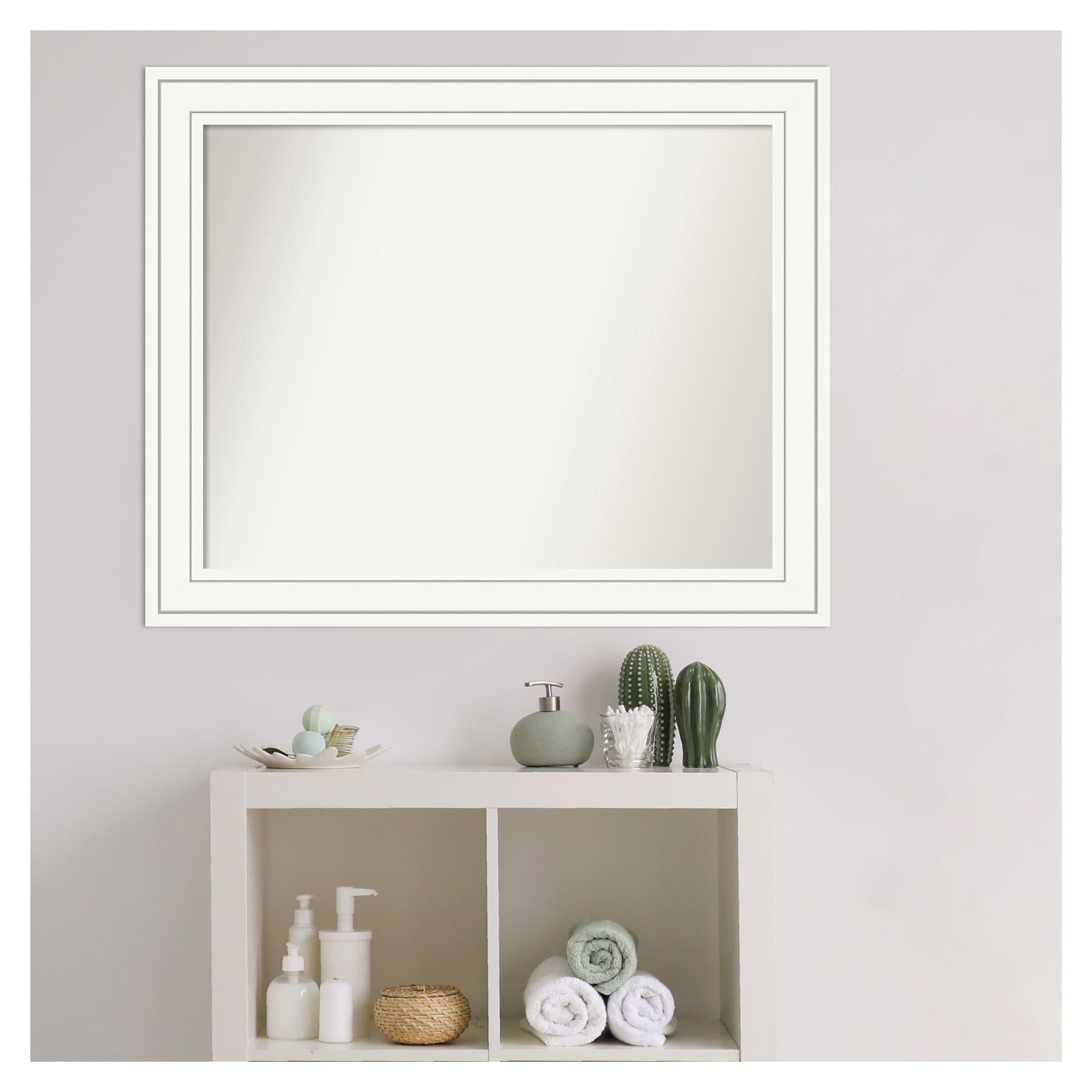 33" x 27" Non-Beveled Craftsman Wood Bathroom Wall Mirror White - Amanti Art: Modern Style, Wall Mounted, Includes Hardware