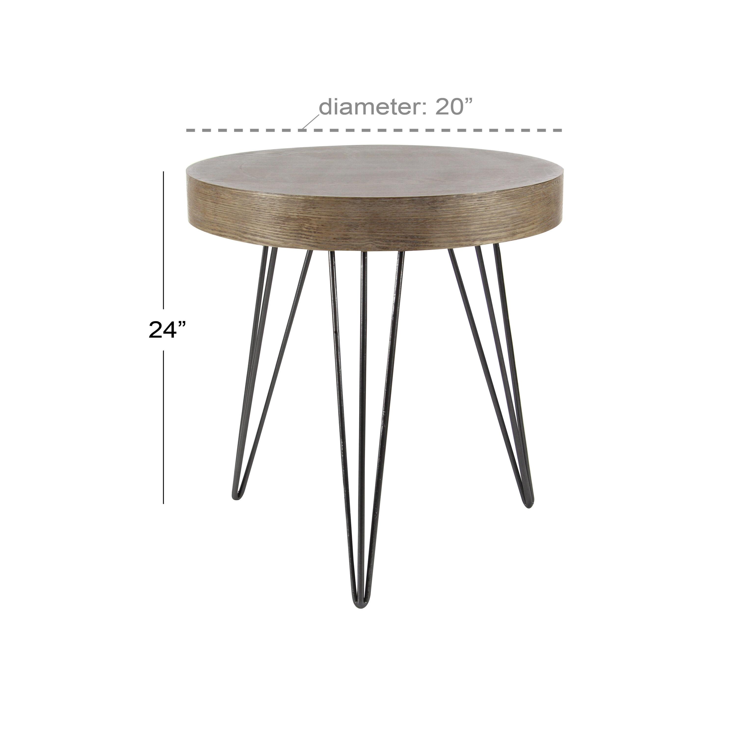 Union Rustic Villalpando Wooden Side End Brown Accent Table with Black Metal Hairpin Legs