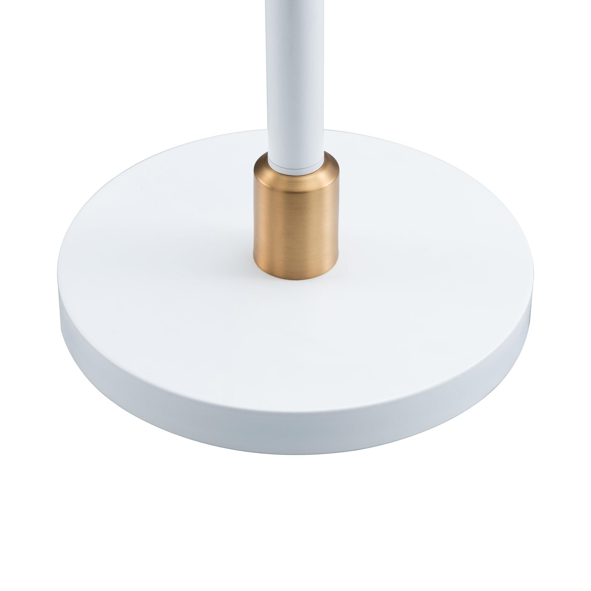 Evelyn&Zoe Vincent Adjustable/Arc Floor Lamp with Metal Shade, Matte White/Brass/Matte White