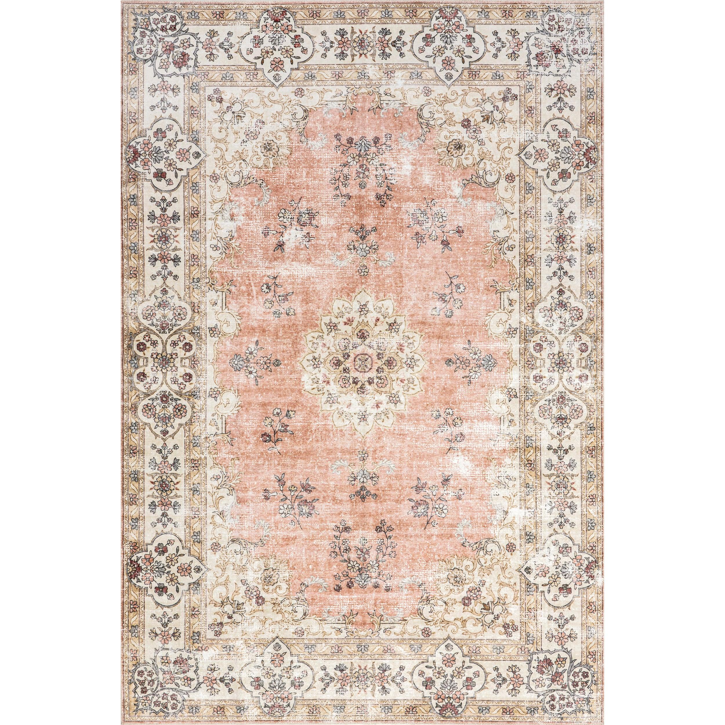 Nuloom Ren Vintage Floral Pet Friendly Machine Washable Area Rug, 2' x 3', Peach