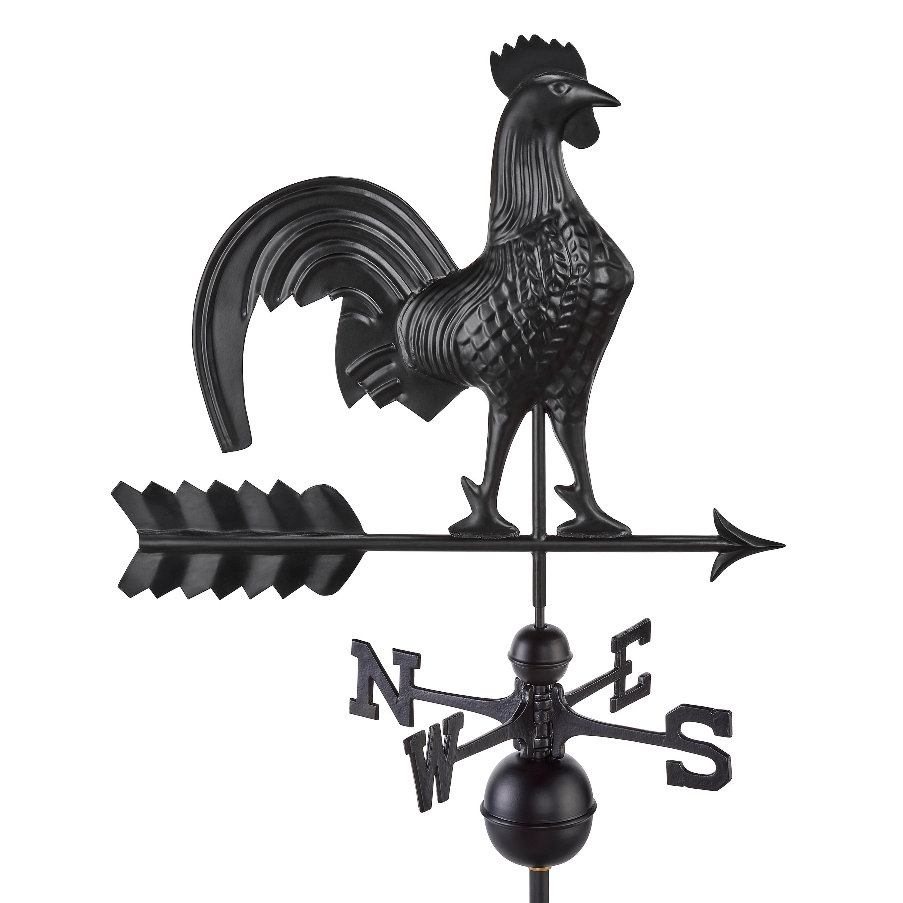 Large Black Aluminum Rooster Weathervane with Directionals