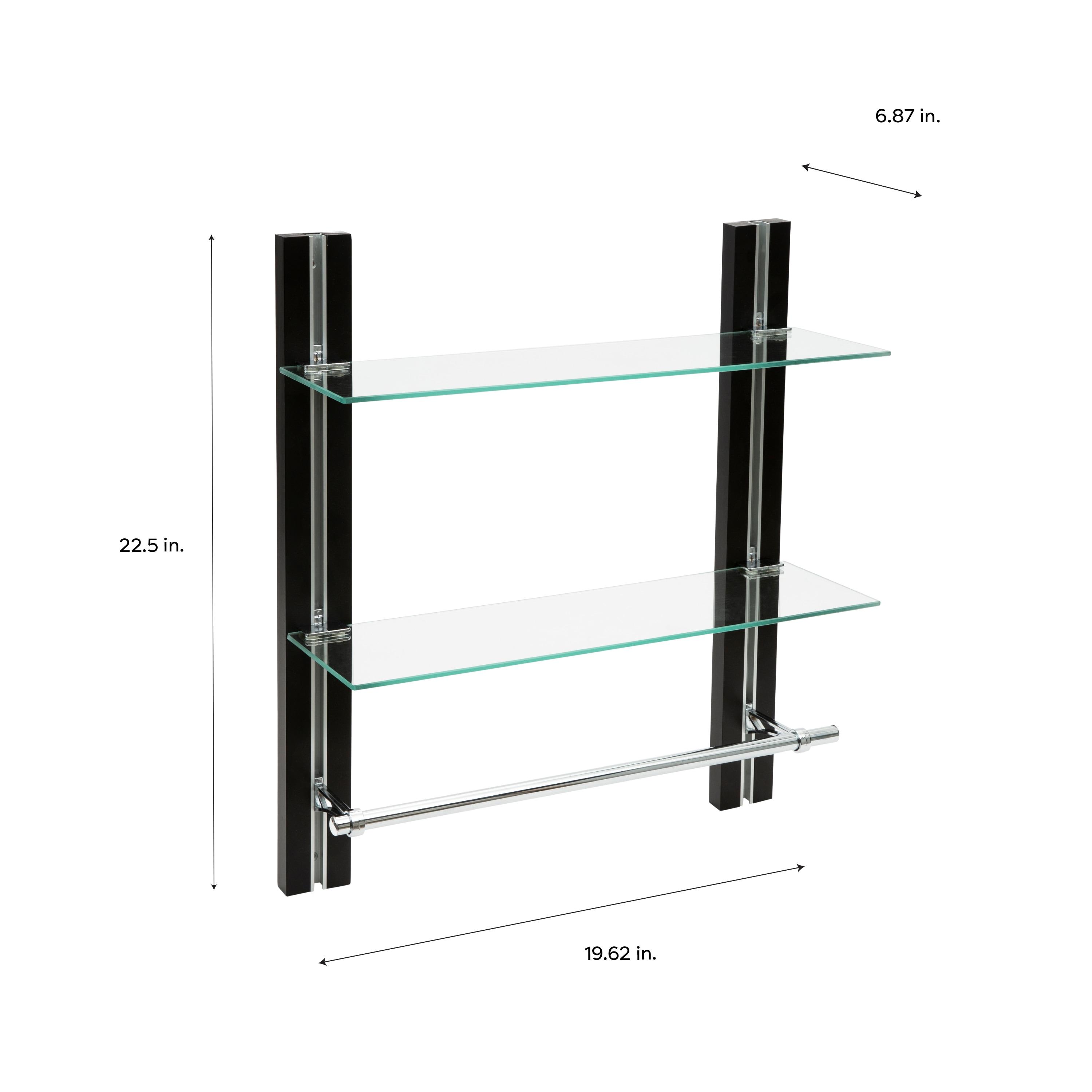 Organize It All Two Tier Deluxe Wood Glass Shelf with Towel Bar Brown : Microfiber, Machine Washable, Non-Slip Backing