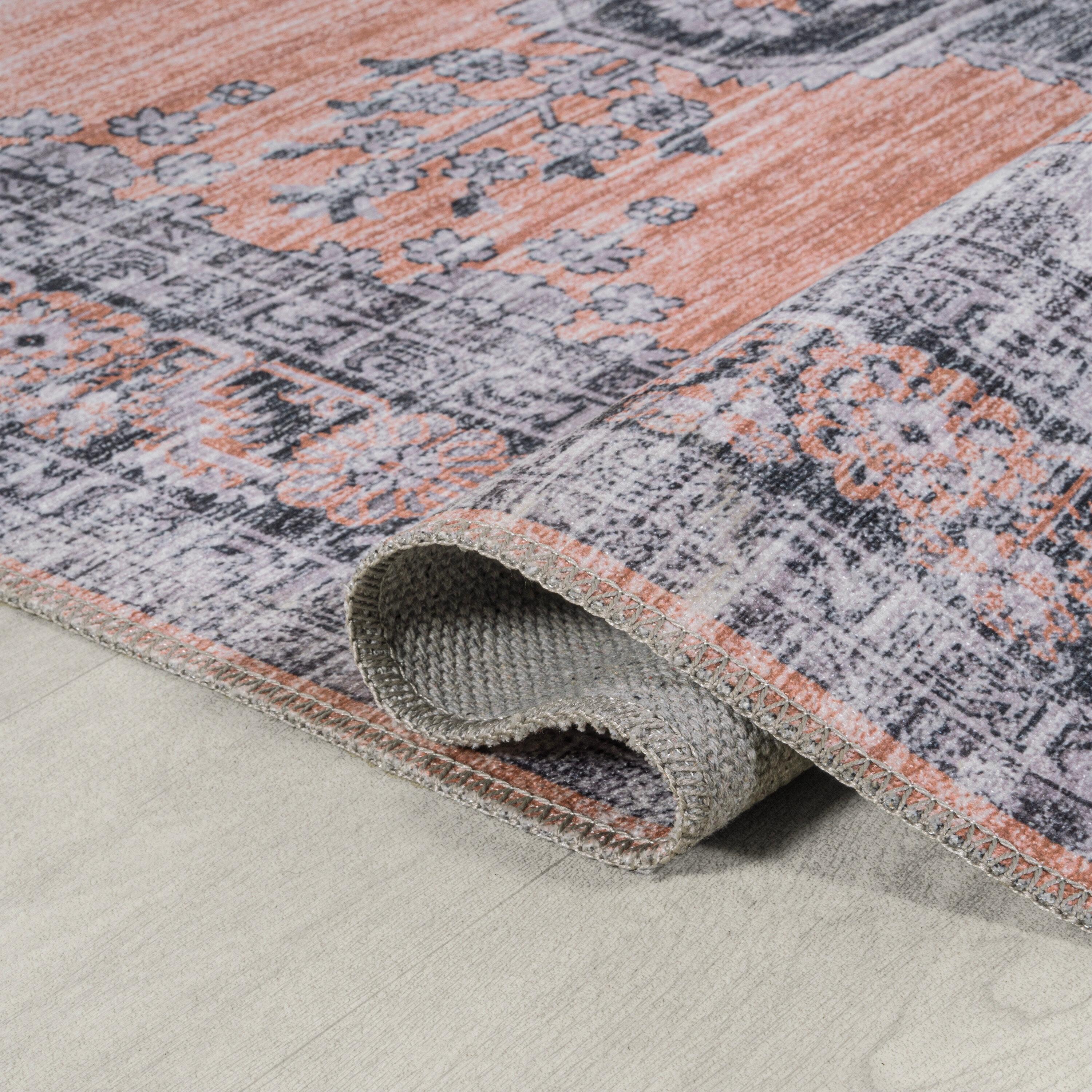 JONATHAN Y Wincer Chenille Cottage Medallion Machine-Washable Orange/Gray 2 ft. x 8 ft. Runner Rug