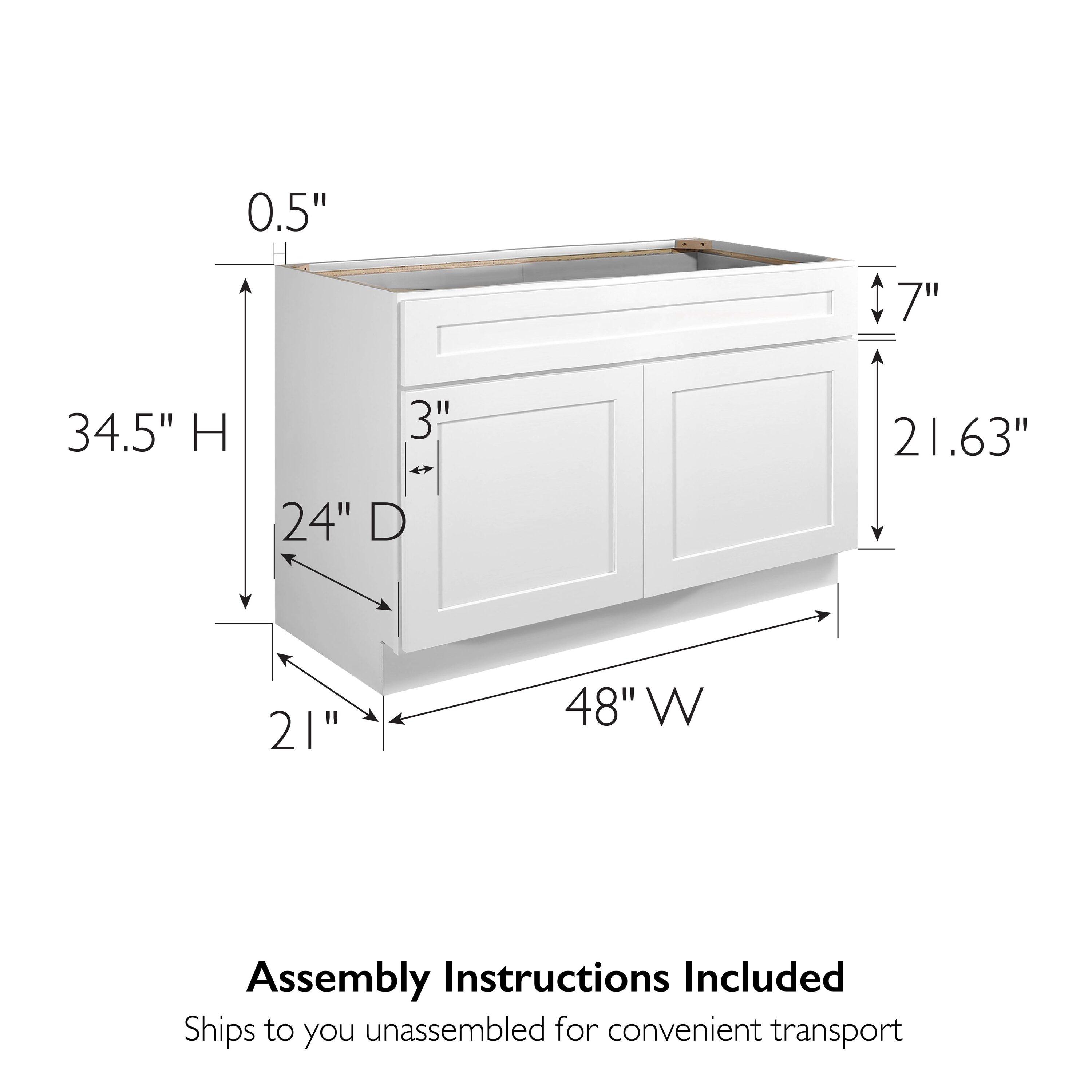 Design House 561514 Brookings Unassembled Shaker Sink Base Kitchen Cabinet 48x34.5x24, White