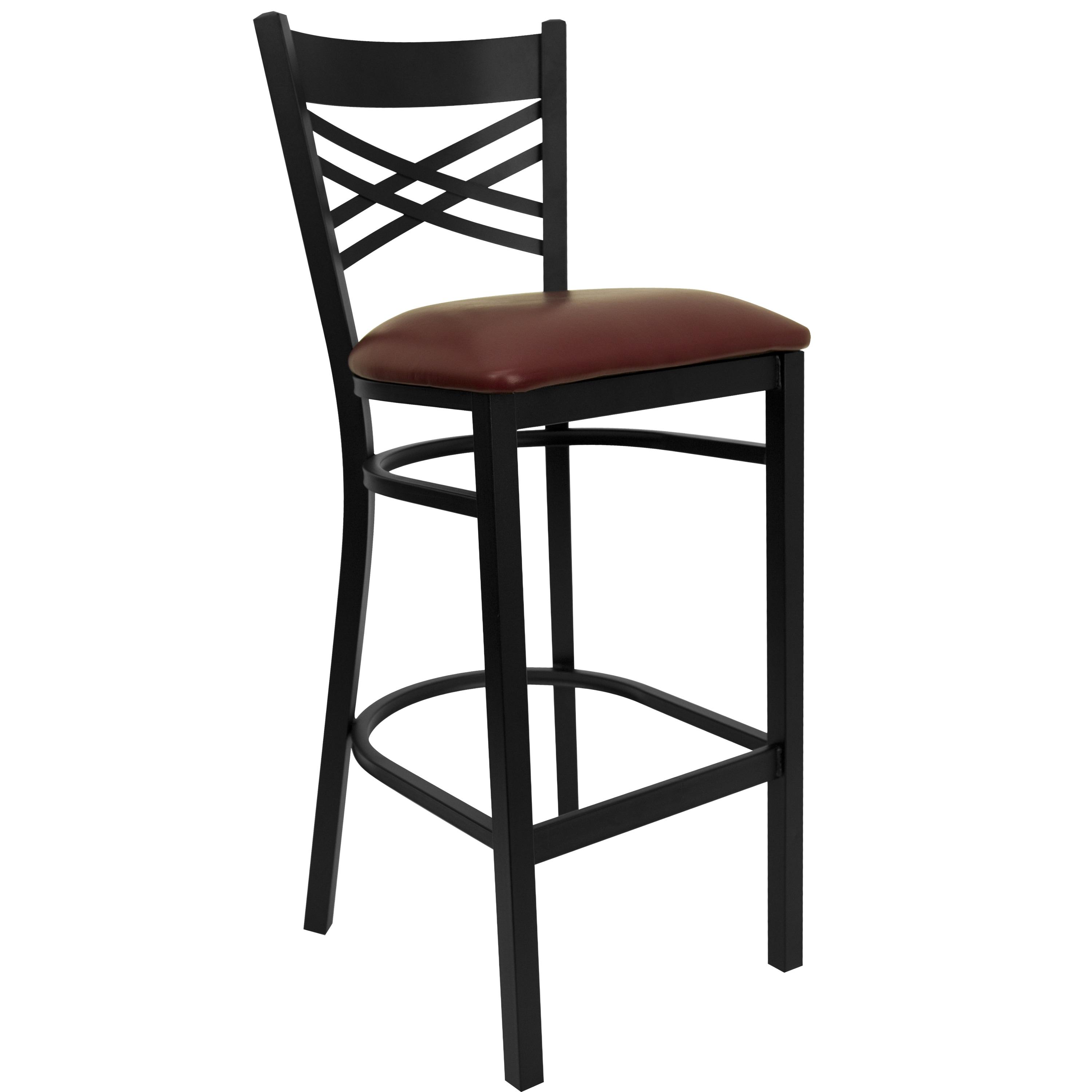 Flash Furniture HERCULES Series Black ''X'' Back Metal Restaurant Barstool - Burgundy Vinyl Seat