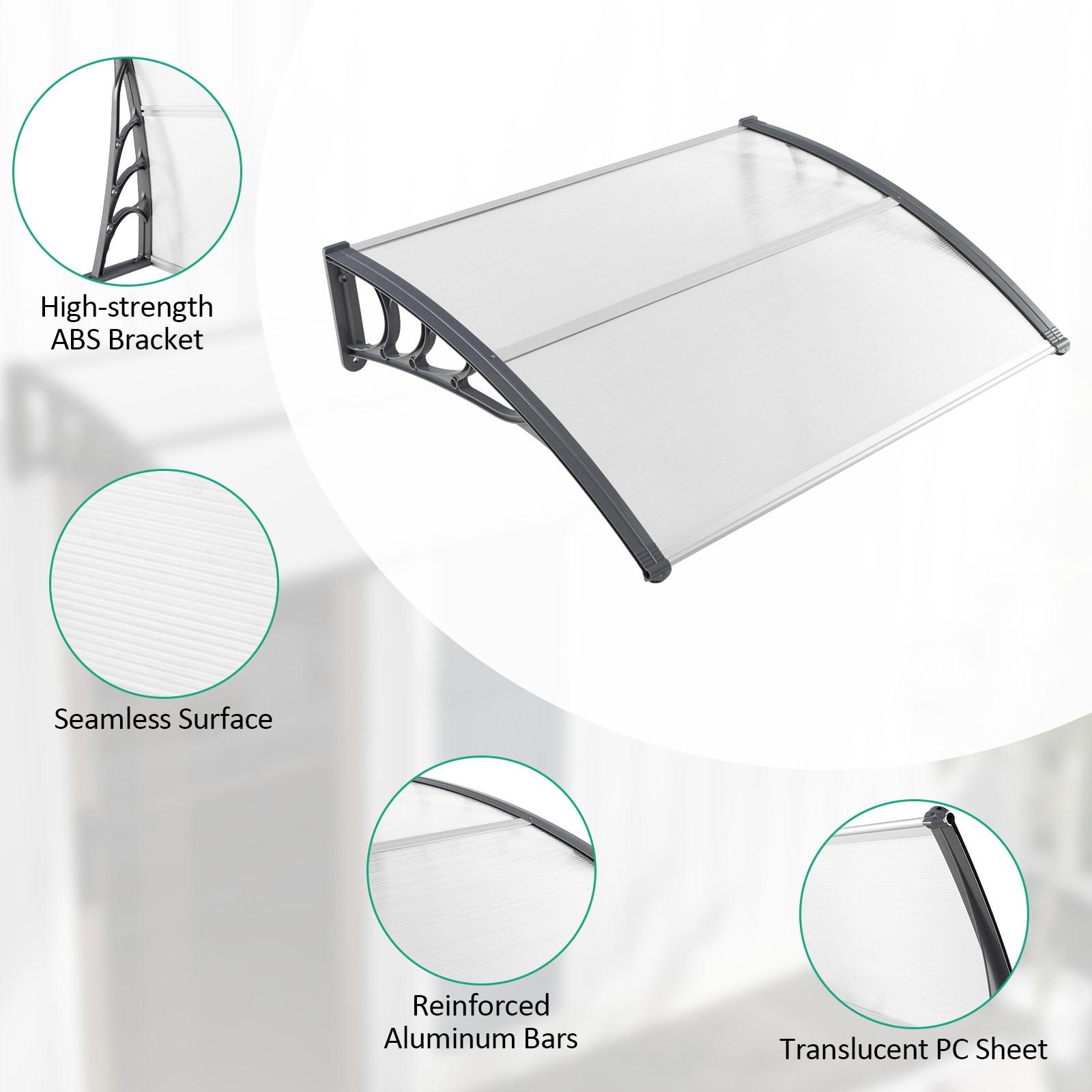 48" x 40" Window Awning, Awnings for Doors, with Hollow Sheet, Rain Snow Sunlight, Outdoor Awning Canopy Exterior for Porch, Deck, Patio, Balcony, Gray