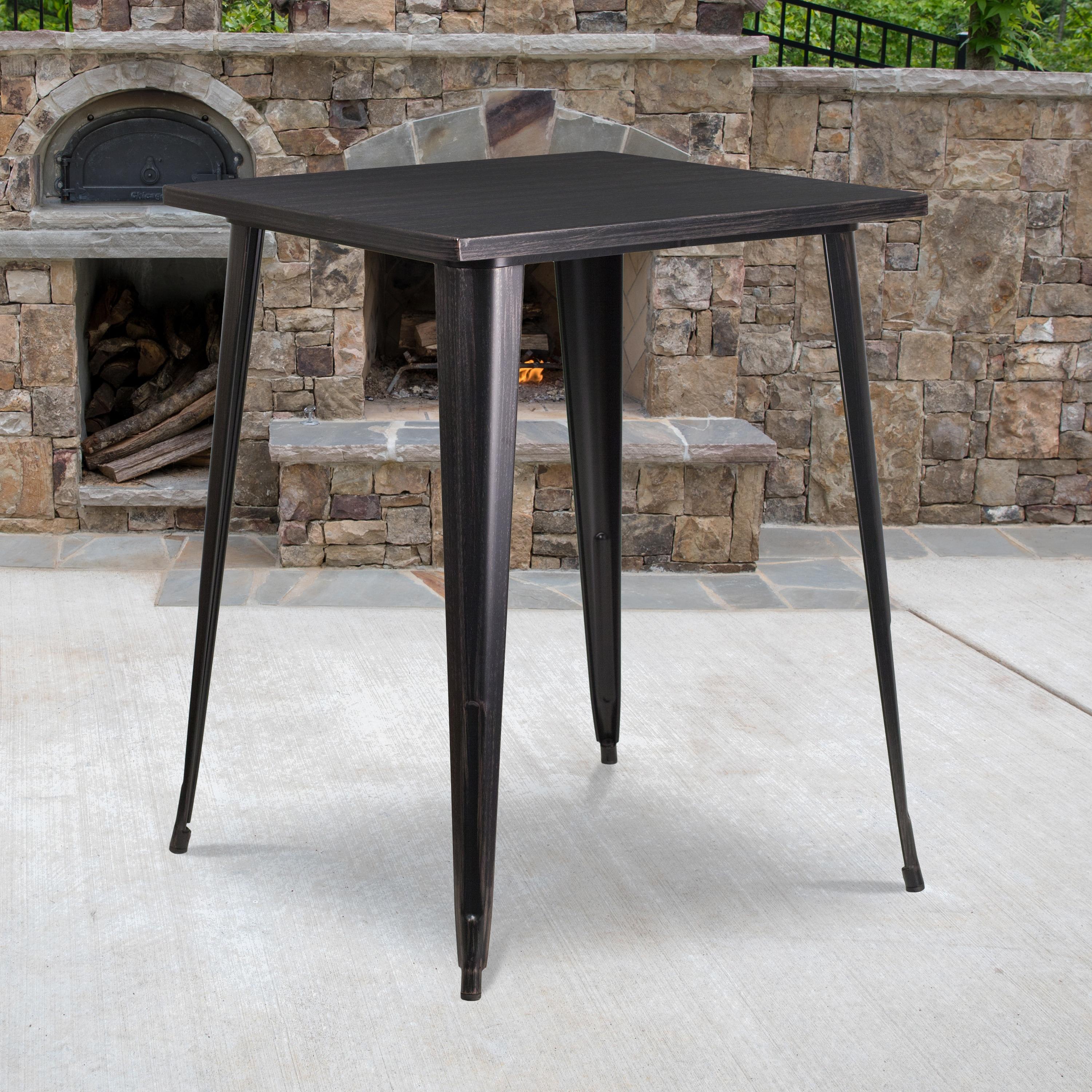 Flash Furniture Commercial Grade 31.5" Square Black-Antique Gold Metal Indoor-Outdoor Bar Height Table
