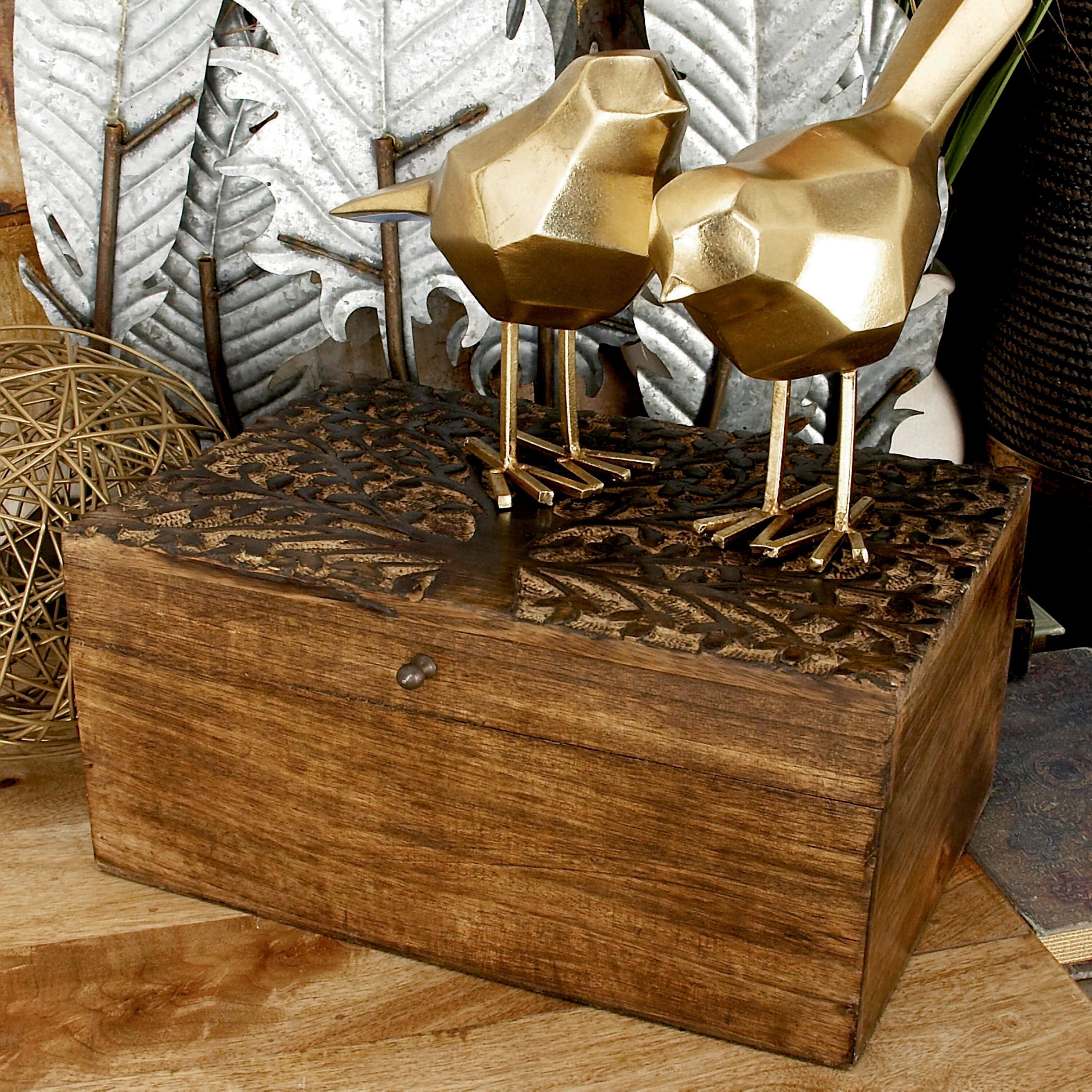 Olivia & May Set of 3 Rustic Carved Mango Wood Boxes : Handmade Keepsake Storage