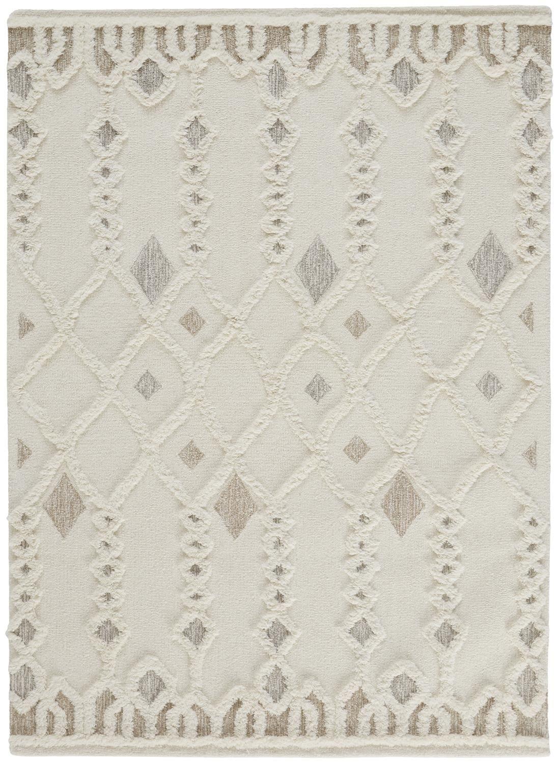Ivory Geometric Tufted Wool 10' x 14' Area Rug