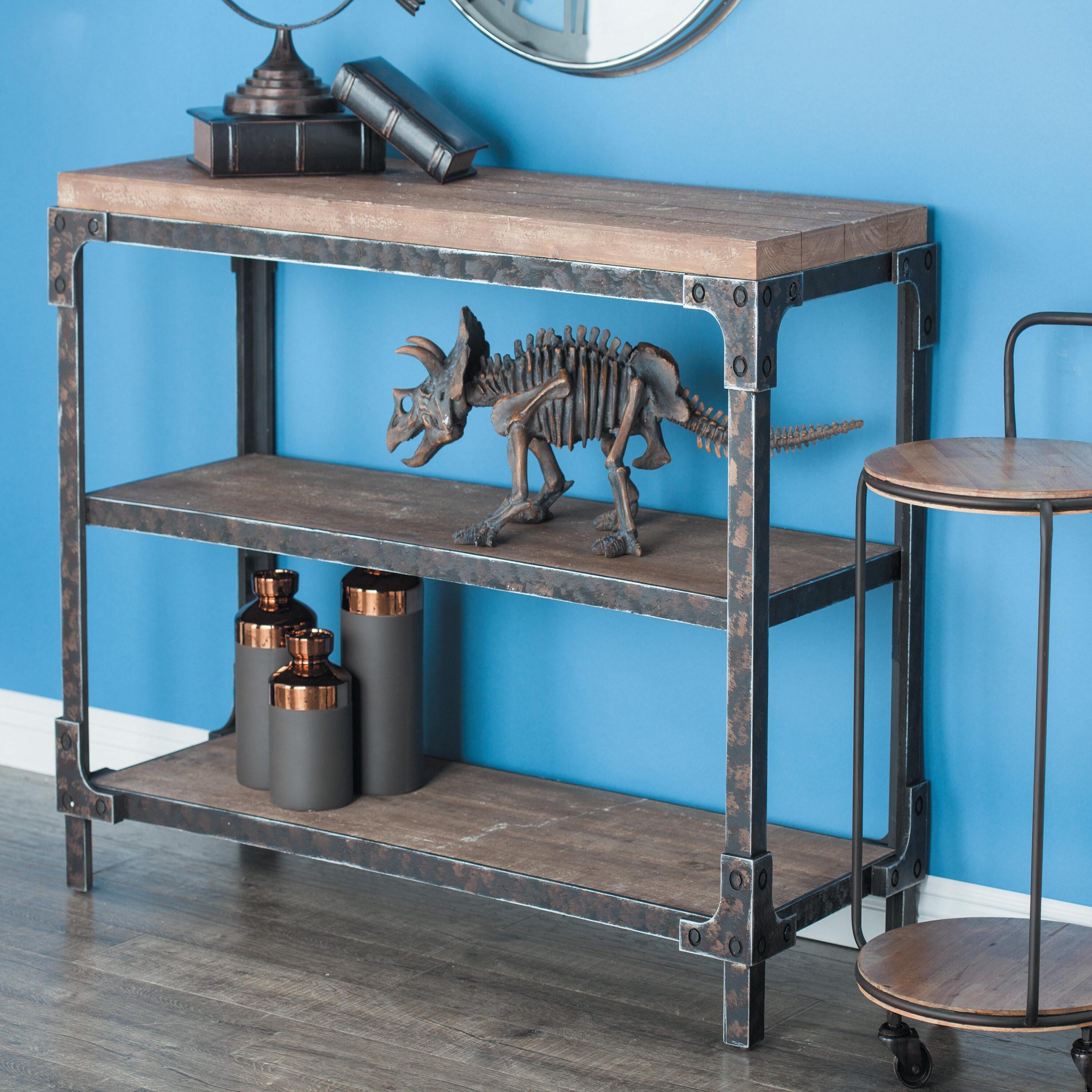 Wood 2 Shelves Brown Console Table