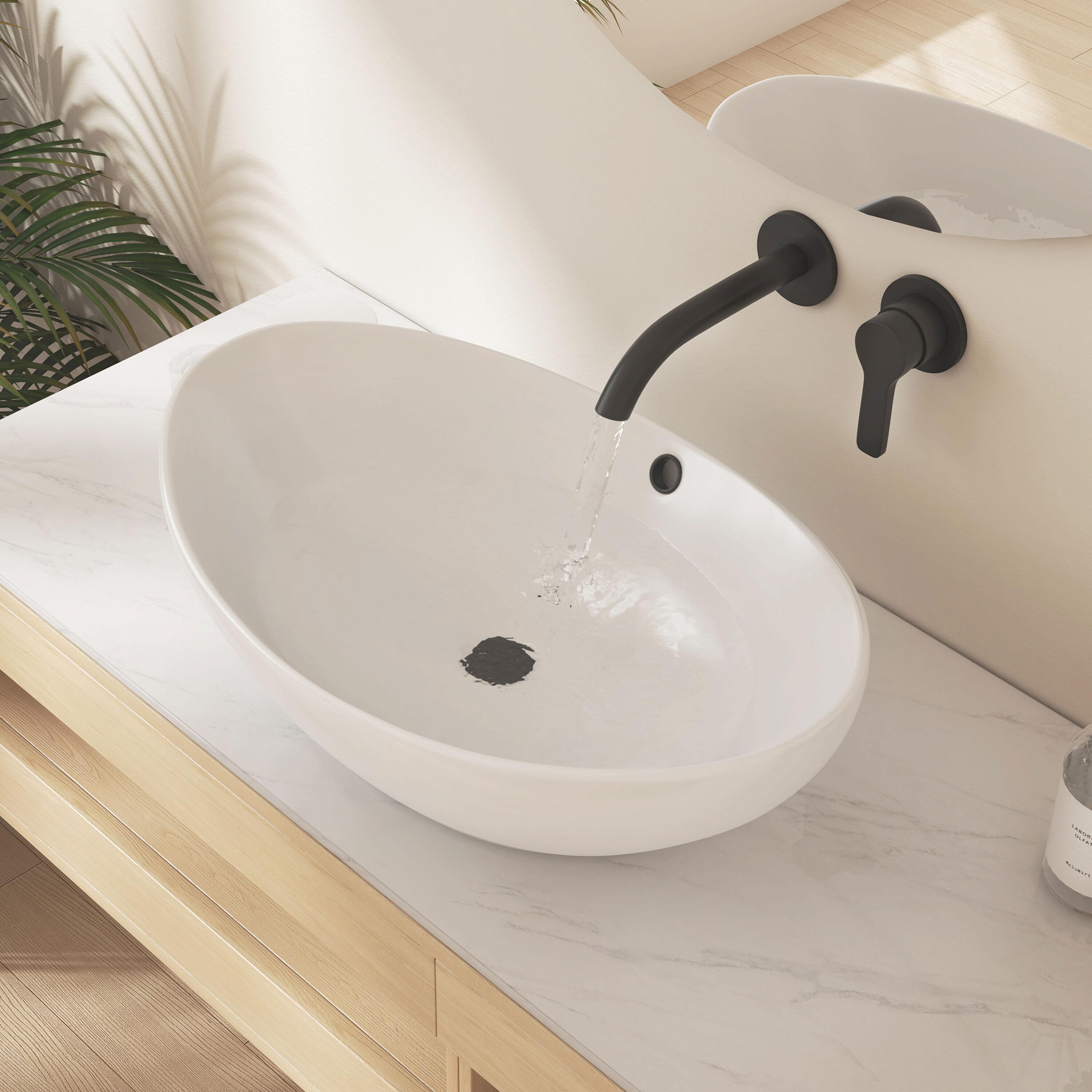 Eclisse 23" x 15" White Vitreous China Oval Bathroom Vessel Sink with Overflow