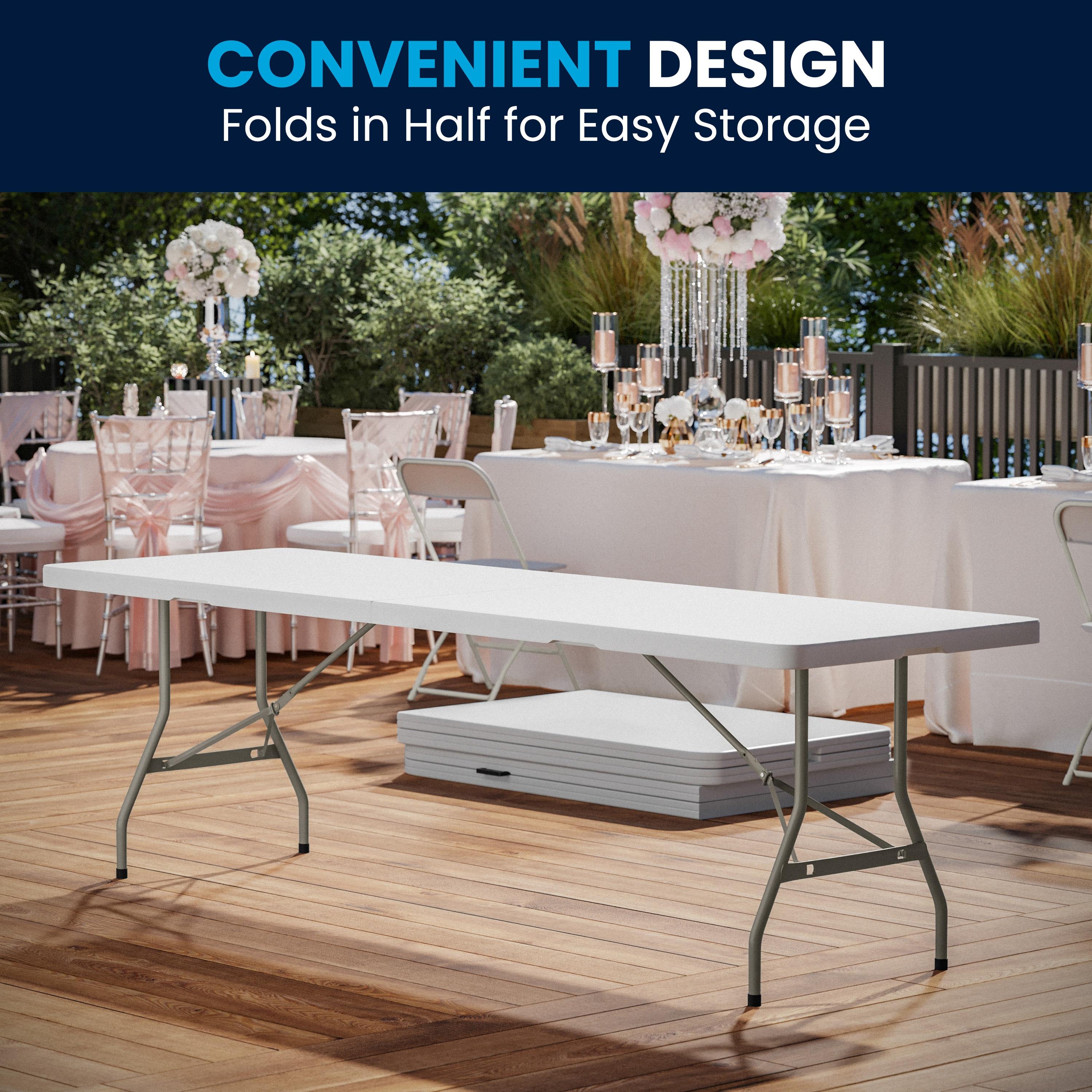 8-Foot Bi-Fold Plastic Banquet and Event Folding Table with Carrying Handle