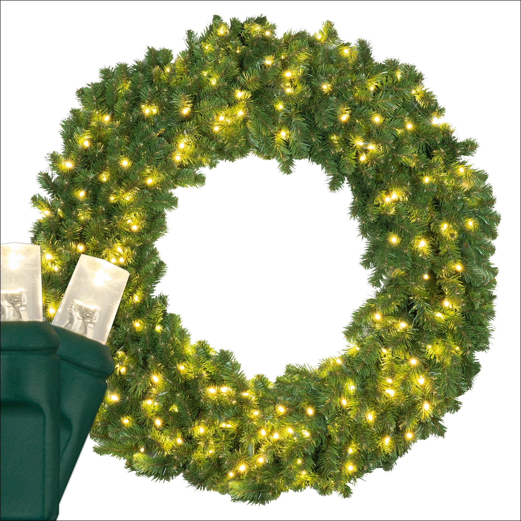 48'' Green Pine Artificial Christmas Wreath with Warm White LED Lights