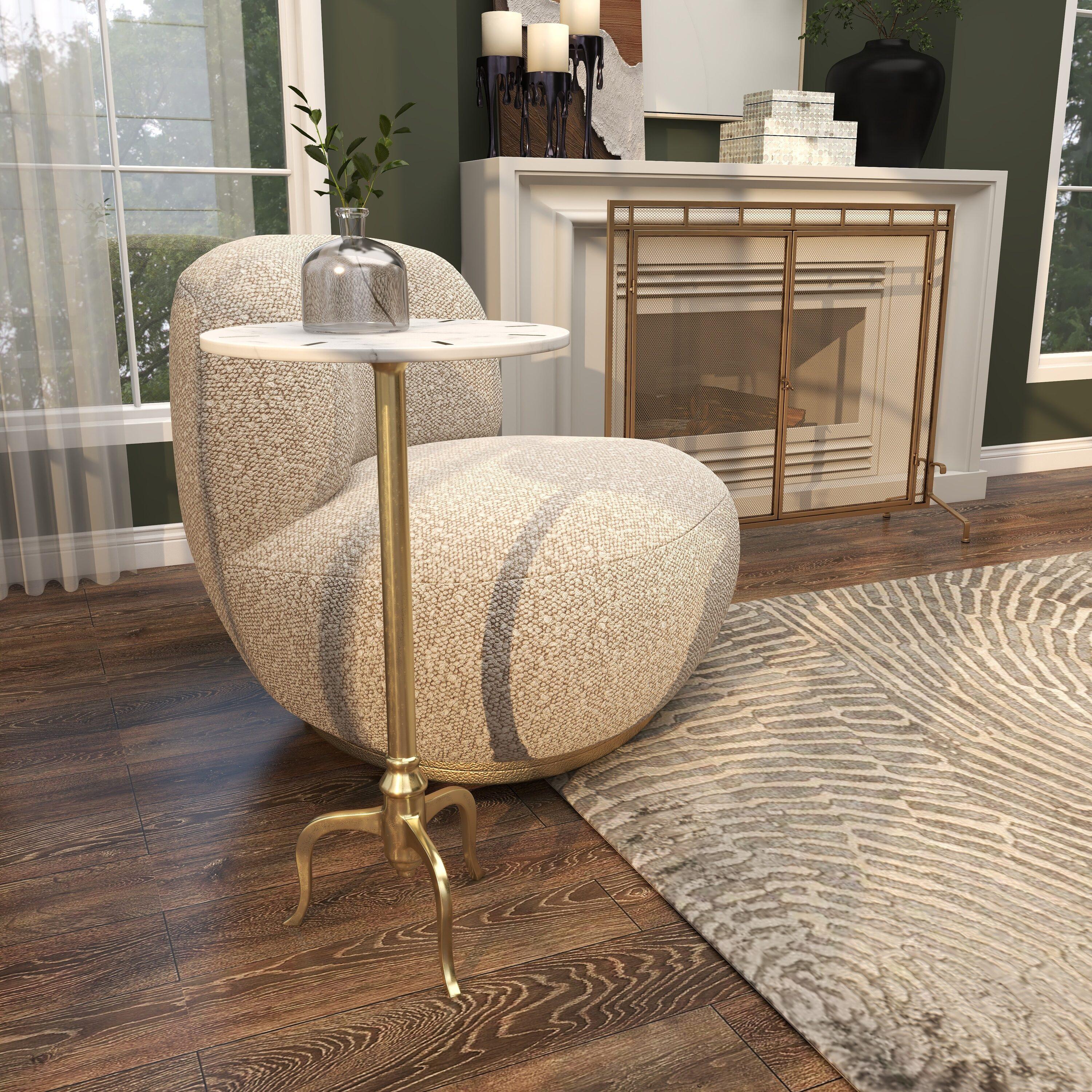 Contemporary Marble Pedestal Accent Table Brass - Olivia & May