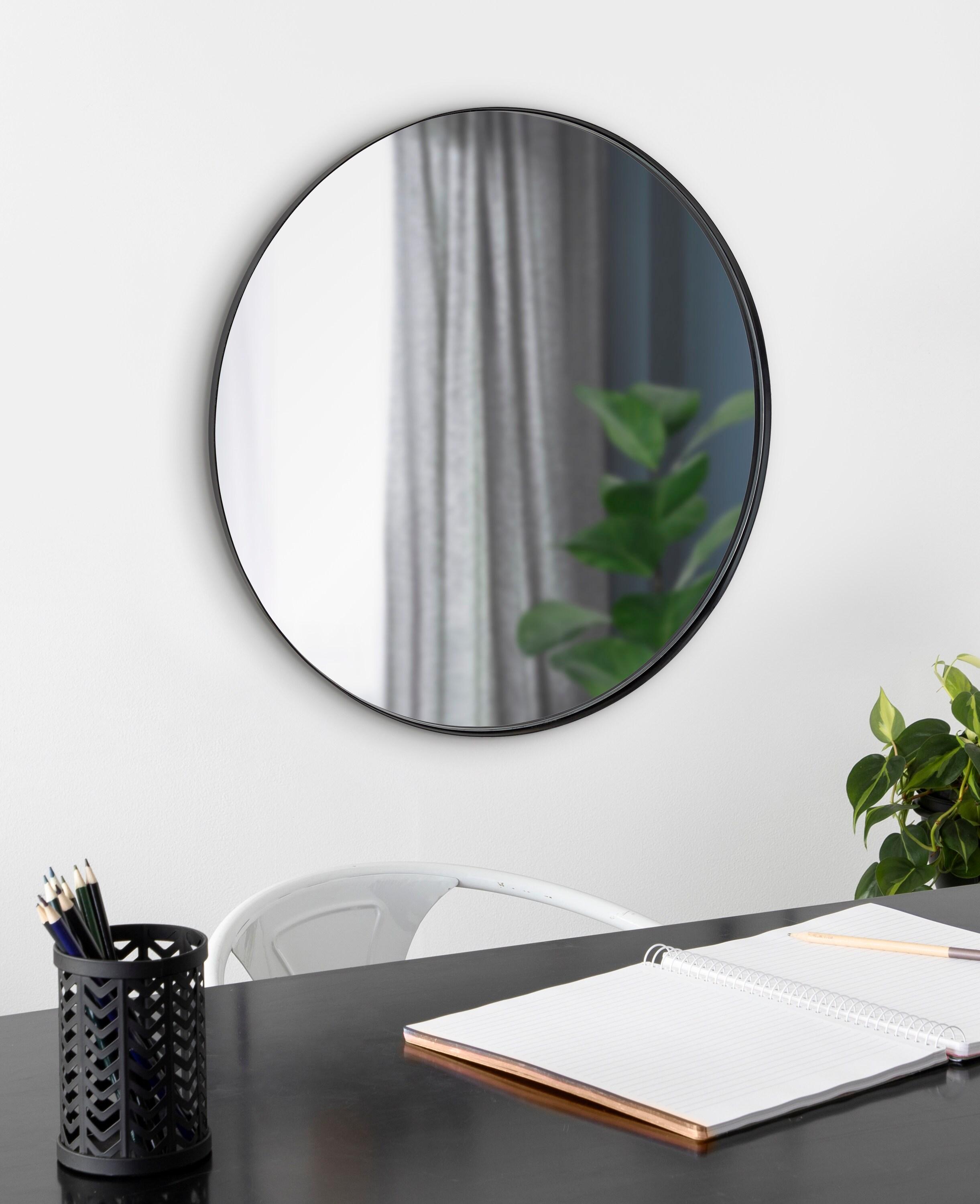 22" Rollo Round Wall Mirror Black - Kate & Laurel All Things Decor: Modern Iron Frame, Wall Mount, Geometric Design