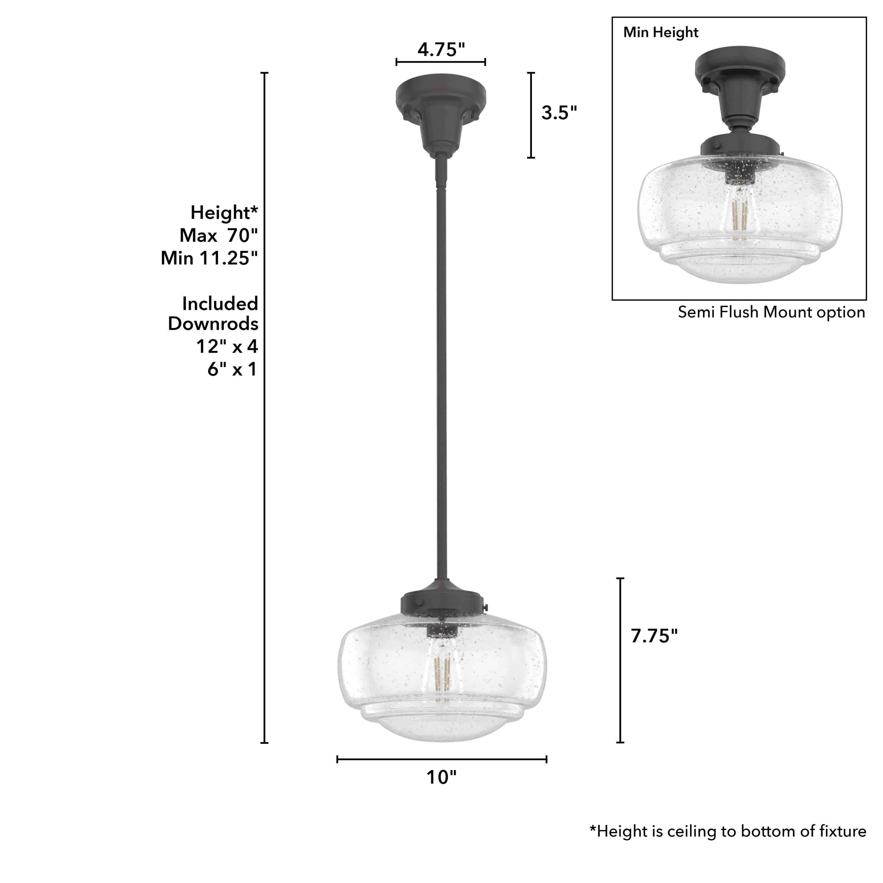 19187-Hunter Fans-Saddle Creek 1-Light Mini Pendant In Transitional Style-7.75 Inches Tall and 10 Inches Wide-Noble Bronze Finish-Seeded Glass Color