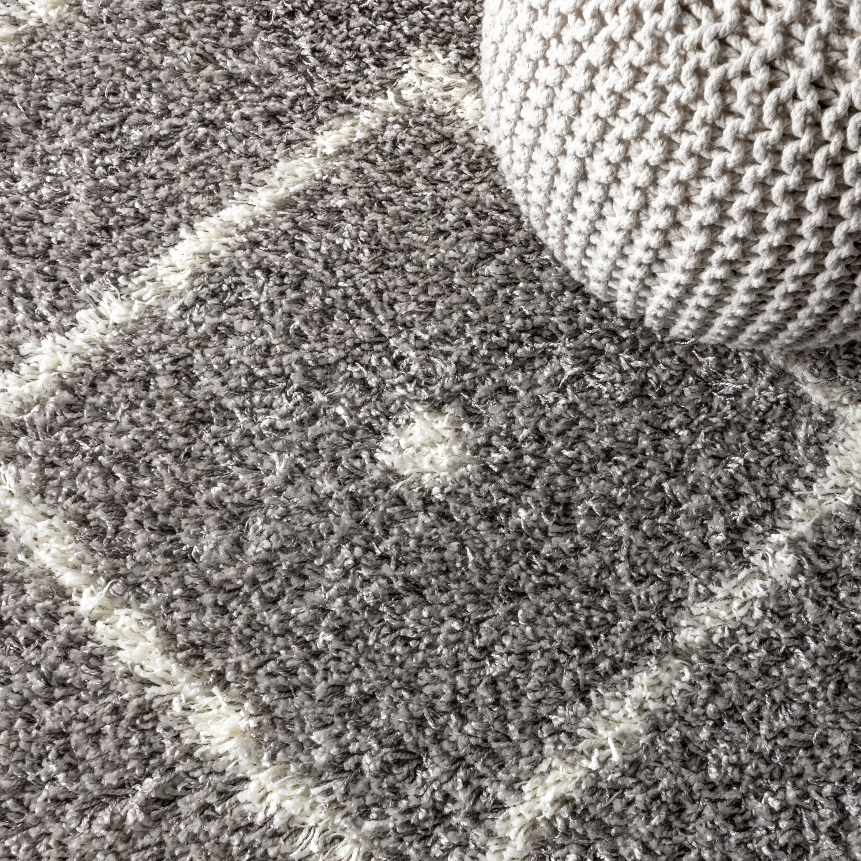 3'x5' Mercer Shag Plush Tassel Moroccan Diamond Area Rug, Grey/Cream - JONATHAN Y