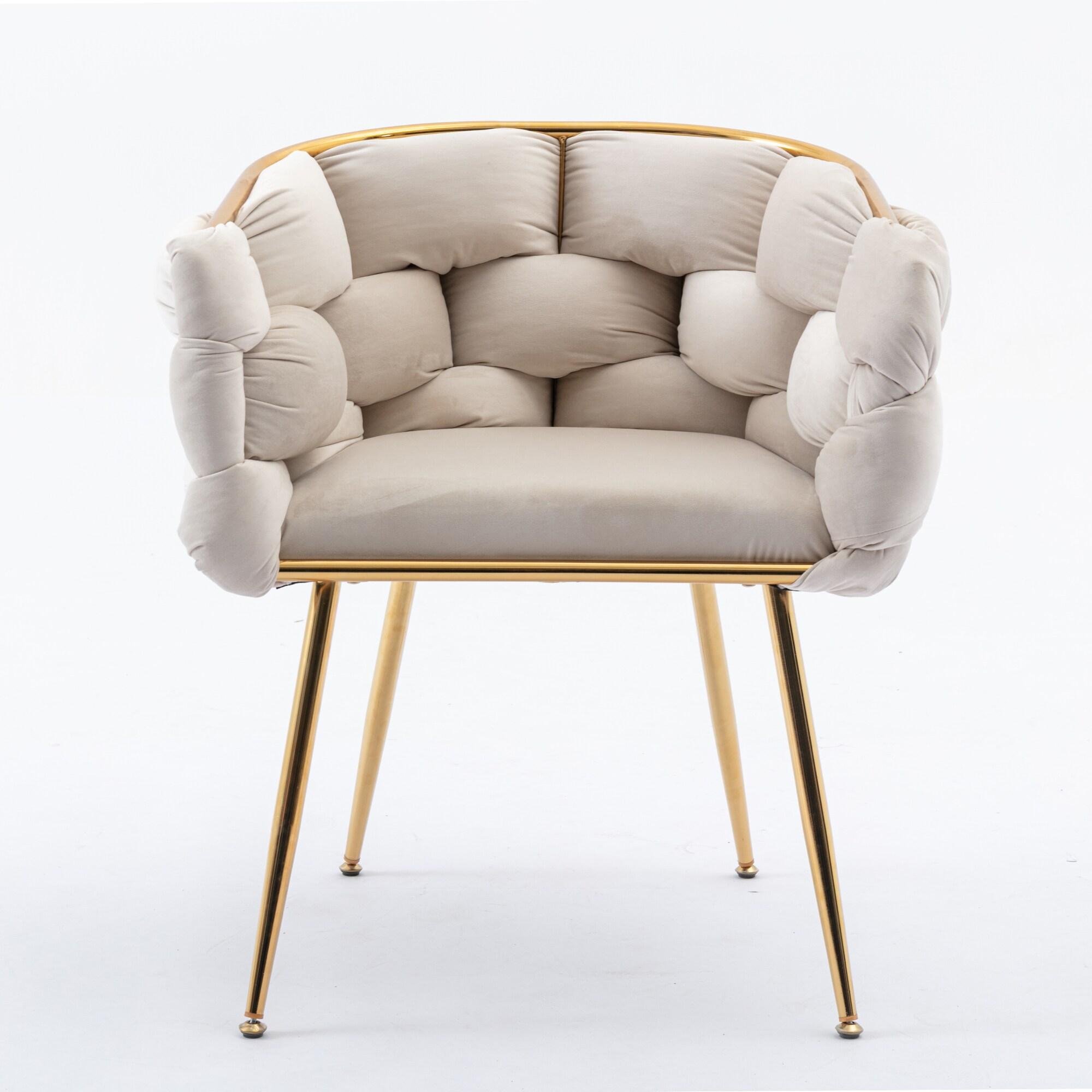 1 PC Modern Velvet Upholstered Accent Chair with Curved Tufted Backrest, Beige-ModernLuxe