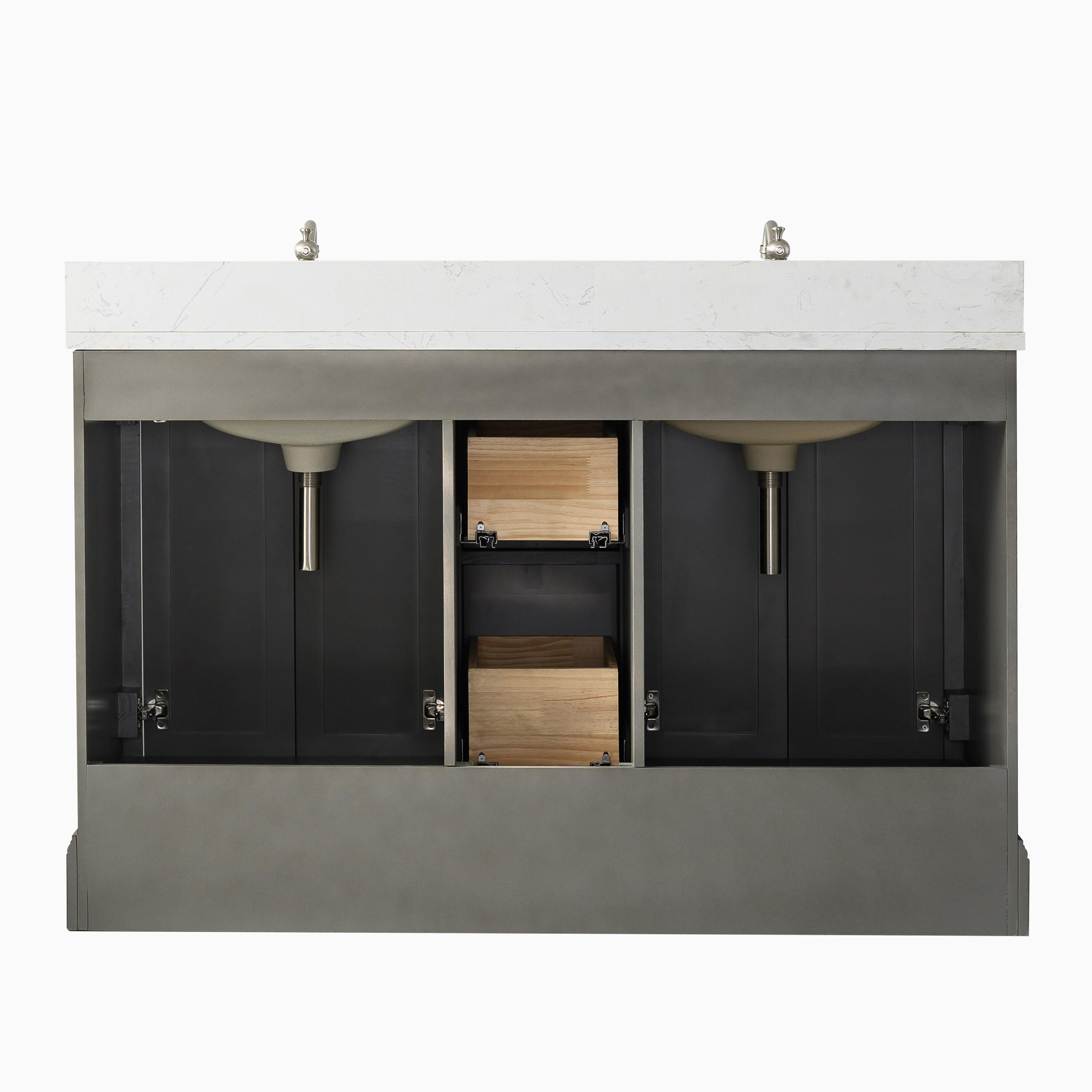Vanity Art 54 x 22 x 34 in. Single Sink Bathroom Vanity with Quartz Top & Backsplash, Silver Gray