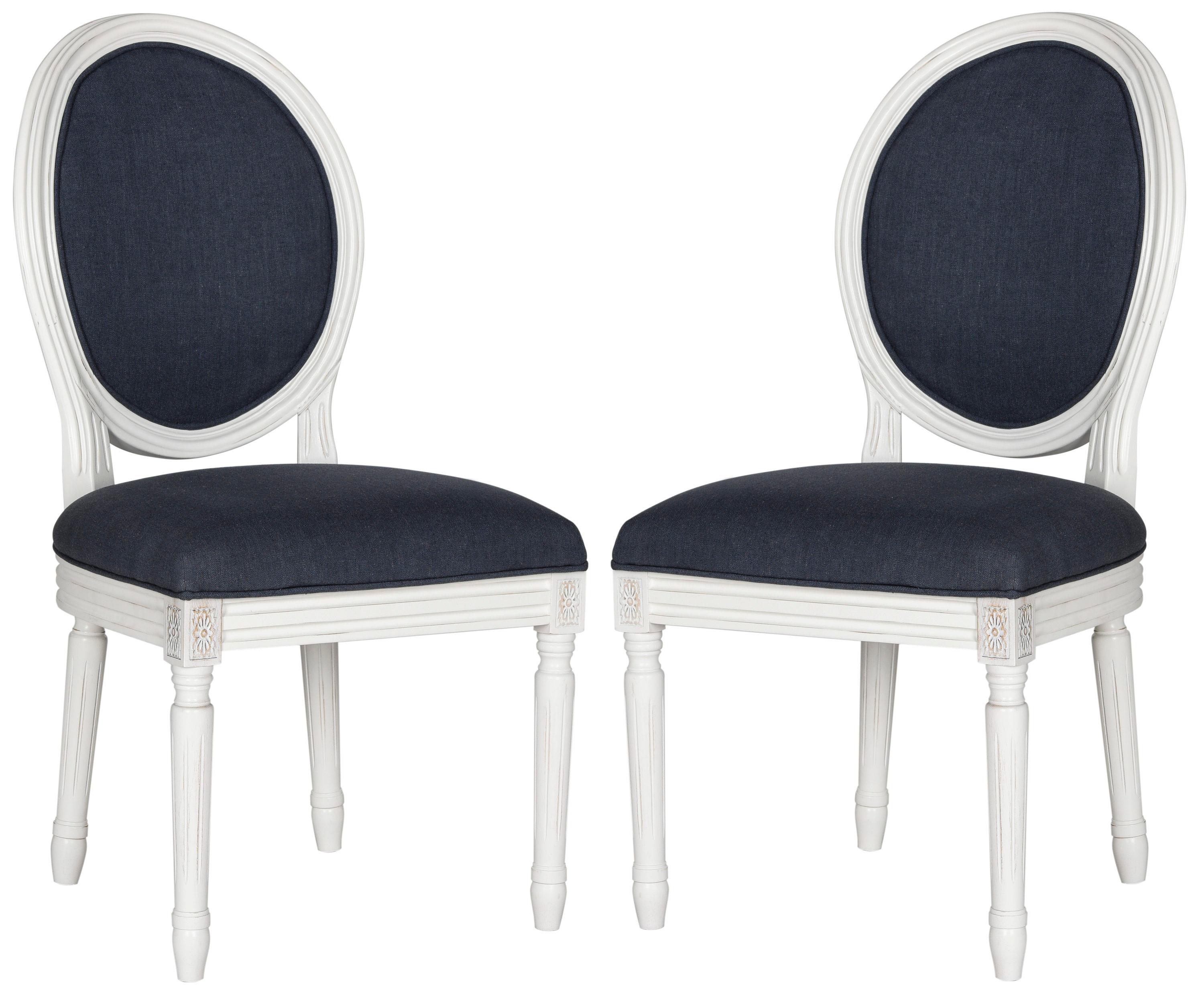 Holloway 19''H French Brasserie Oval Side Chair (Set of 2) - Navy/Cream - Safavieh