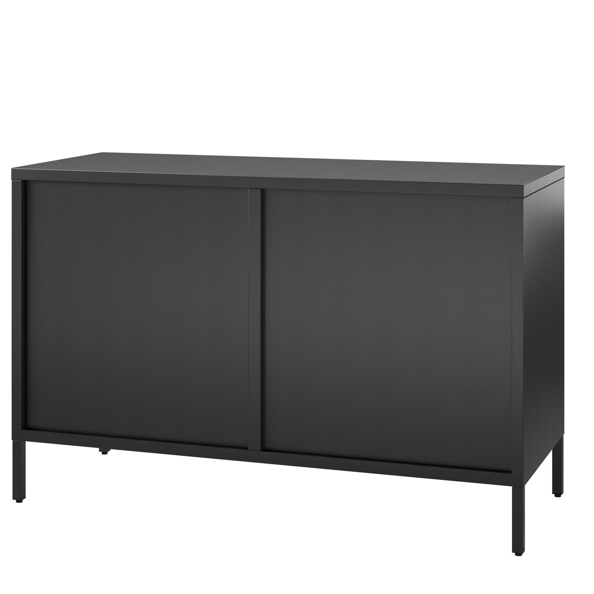 Systembuild Evolution Ashbury Heights 2 Door Storage Cabinet-Fluted Glass Metal Locker, Black