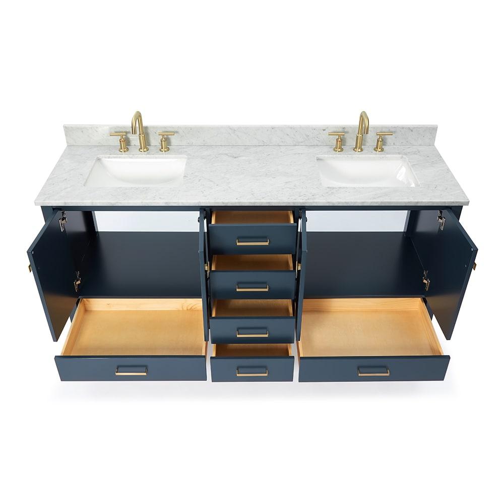 Ariel Cambridge 73 Inch Bathroom Vanity With Italian Carrara Marble Countertop 0.75 inch In Oak