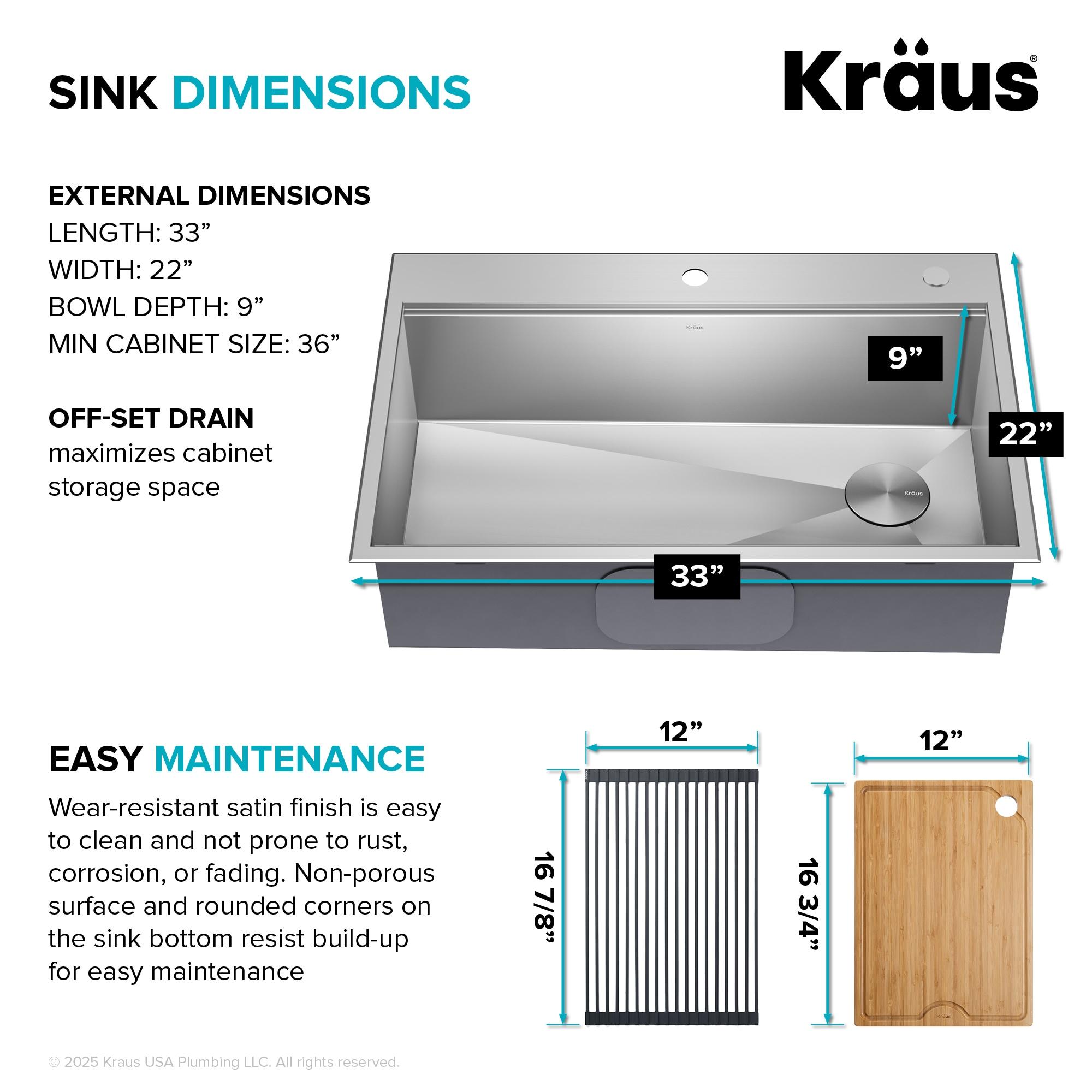 KRAUS Kore™ Workstation 33" L Top Mount Drop-In 16 Gauge Black Stainless Steel Single Bowl Kitchen Sink