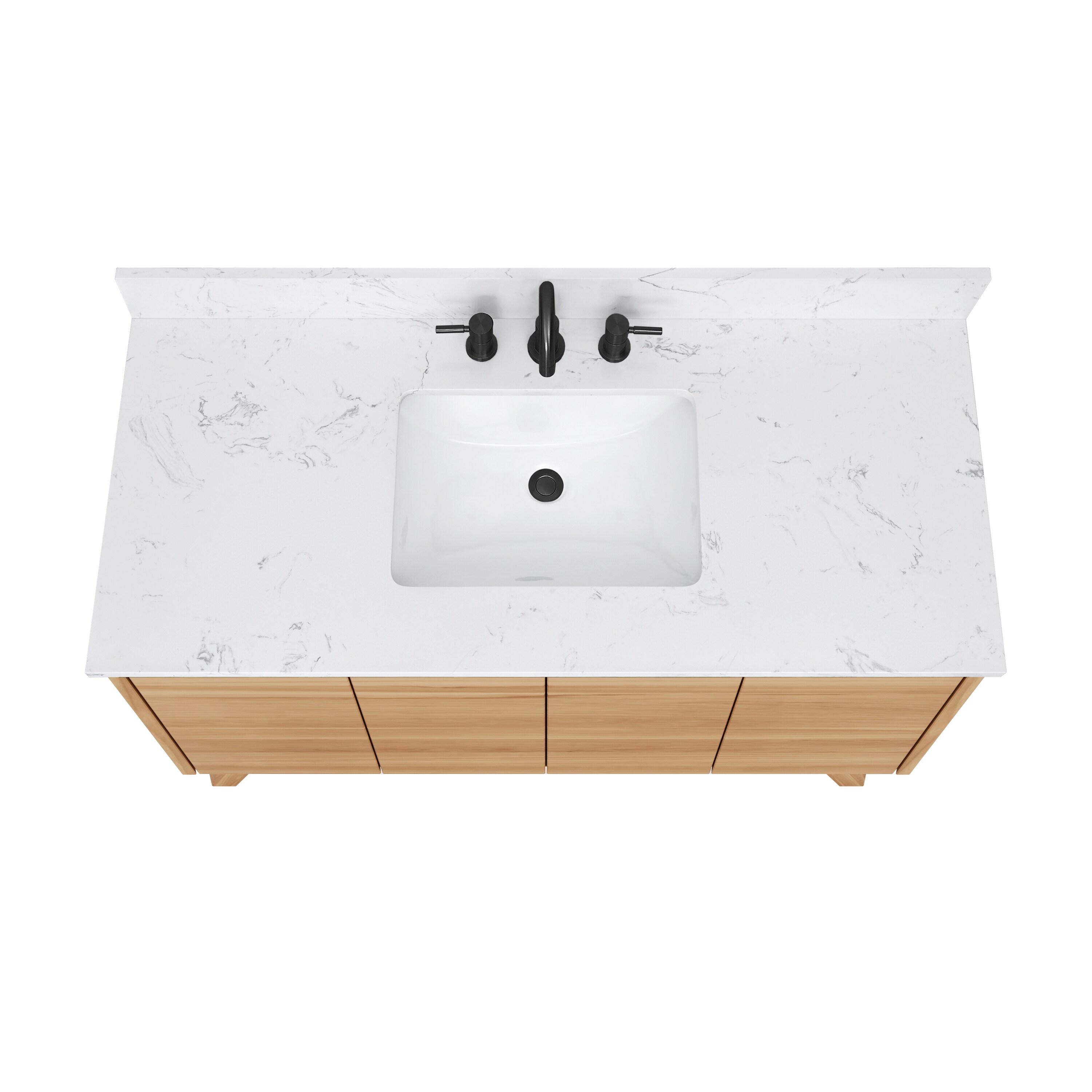 Coventry 49 in. Single Sink Bath Vanity in Natural Teak with Cala White Engineered Stone Top