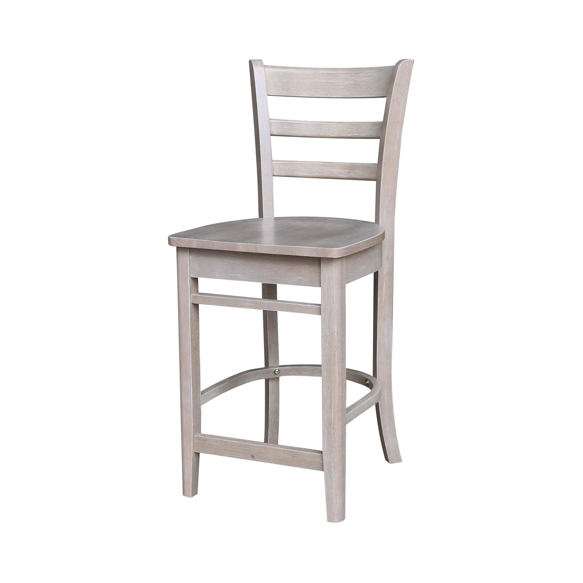 24" Emily Counter Height Barstool Washed Gray/Taupe - International Concepts: Solid Wood, Ladder-Back